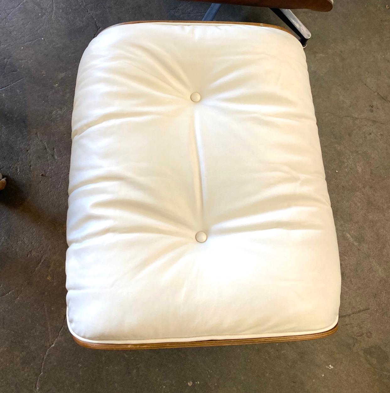 Herman Miller Eames Lounge Chair and Ottoman with Custom White Leather For Sale 6