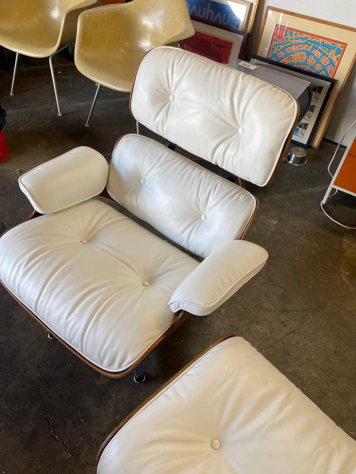 20th Century Herman Miller Eames Lounge Chair and Ottoman with Custom White Leather For Sale