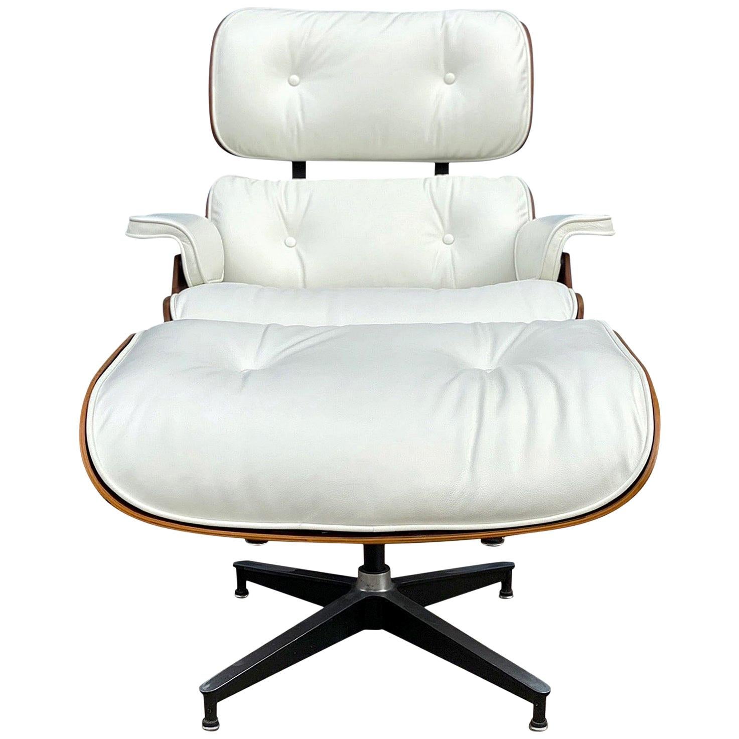 Herman Miller Eames Lounge Chair and Ottoman with Custom White Leather