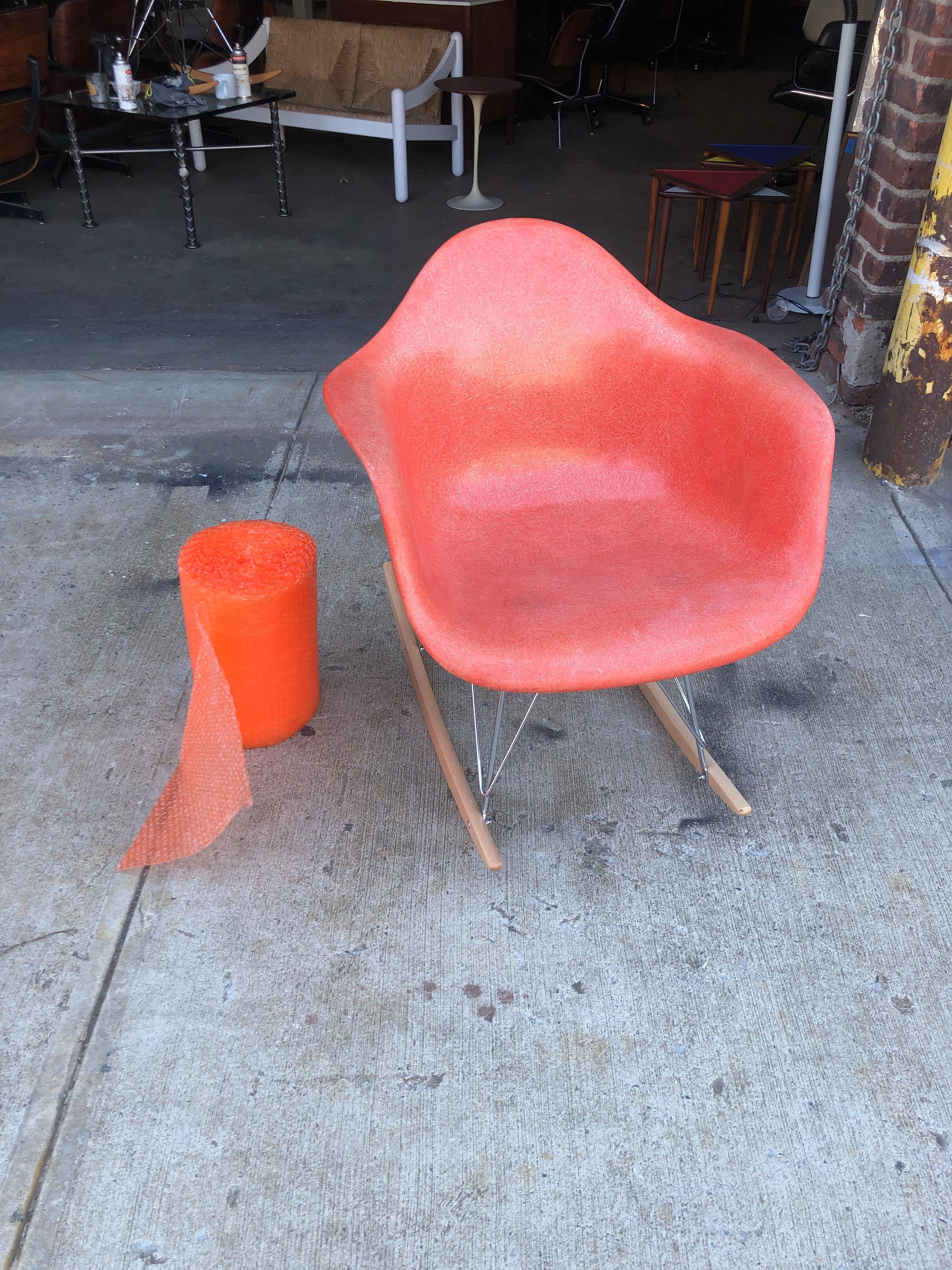Herman Miller Eames Salmon Orange Fiberglass RAR Rocking Chair 3