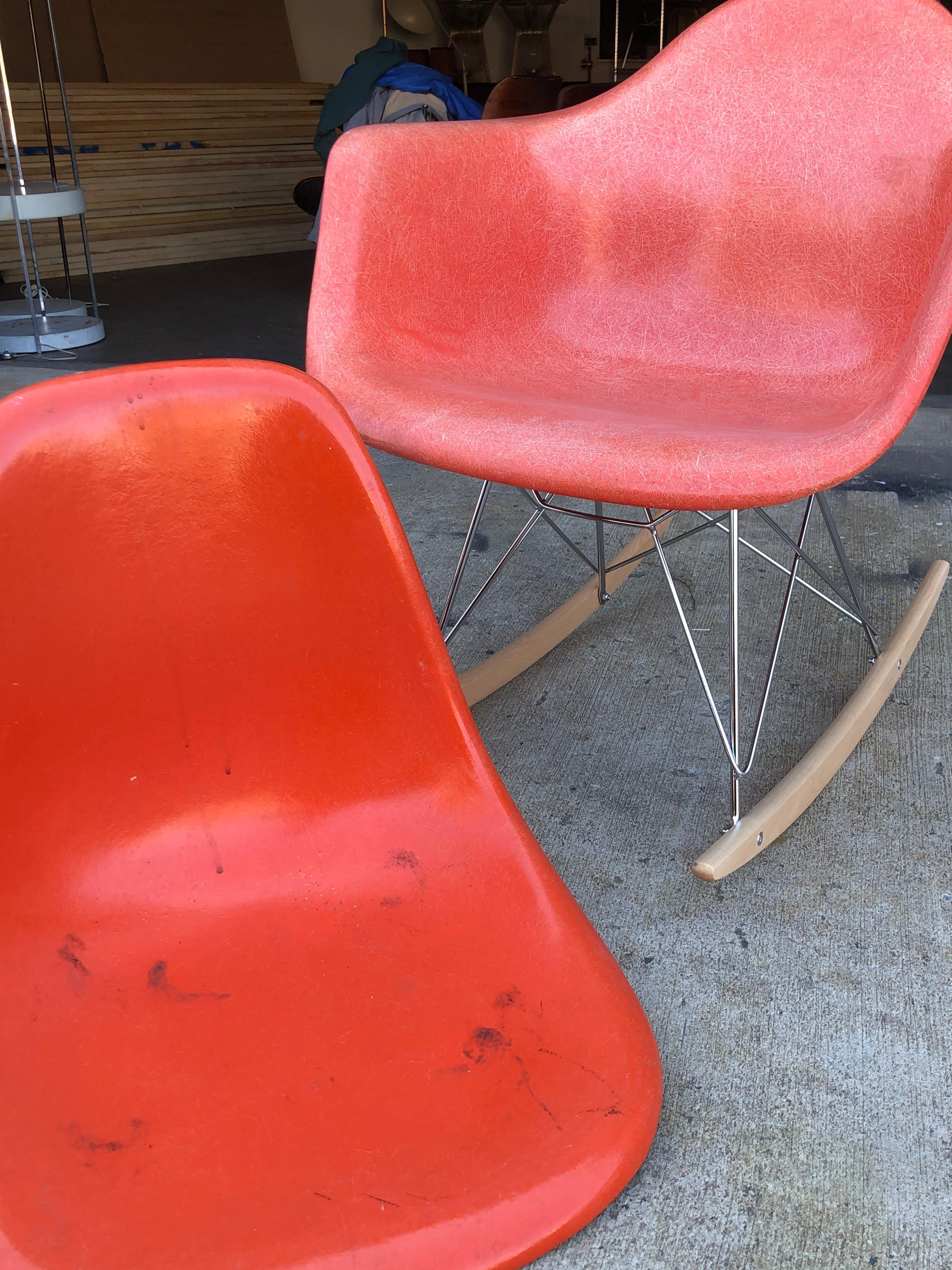 Herman Miller Eames Salmon Orange Fiberglass RAR Rocking Chair 7