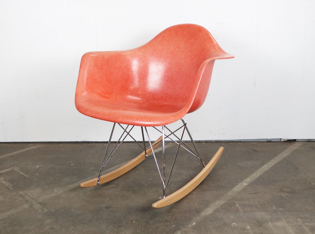 American Herman Miller Eames Salmon Orange Fiberglass RAR Rocking Chair