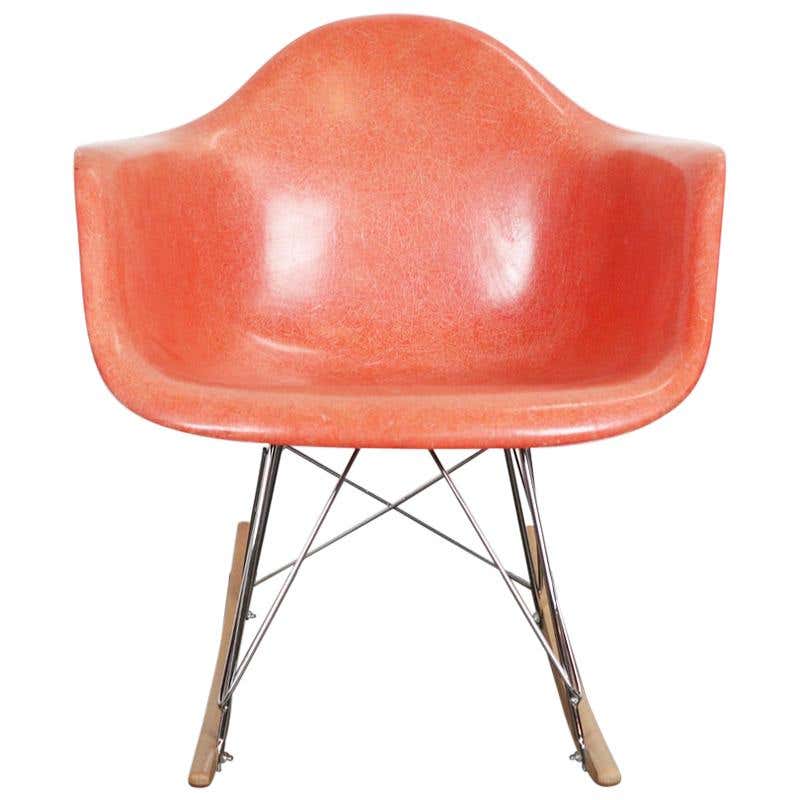 Herman Miller Eames Salmon Orange Fiberglass RAR Rocking Chair at ...
