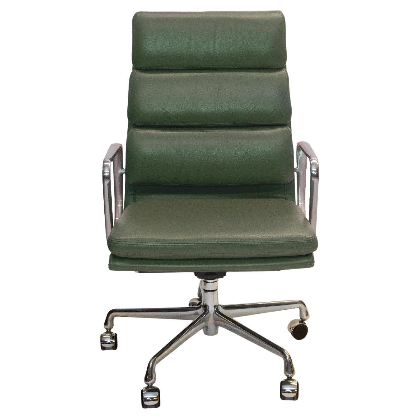 Herman Miller Eames Soft Pad Tall Executive Leather Chair in Olive Green For Sale
