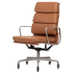 Herman Miller Eames Großer Brauner Leder-Schreibtischstuhl Aluminium Gruppe