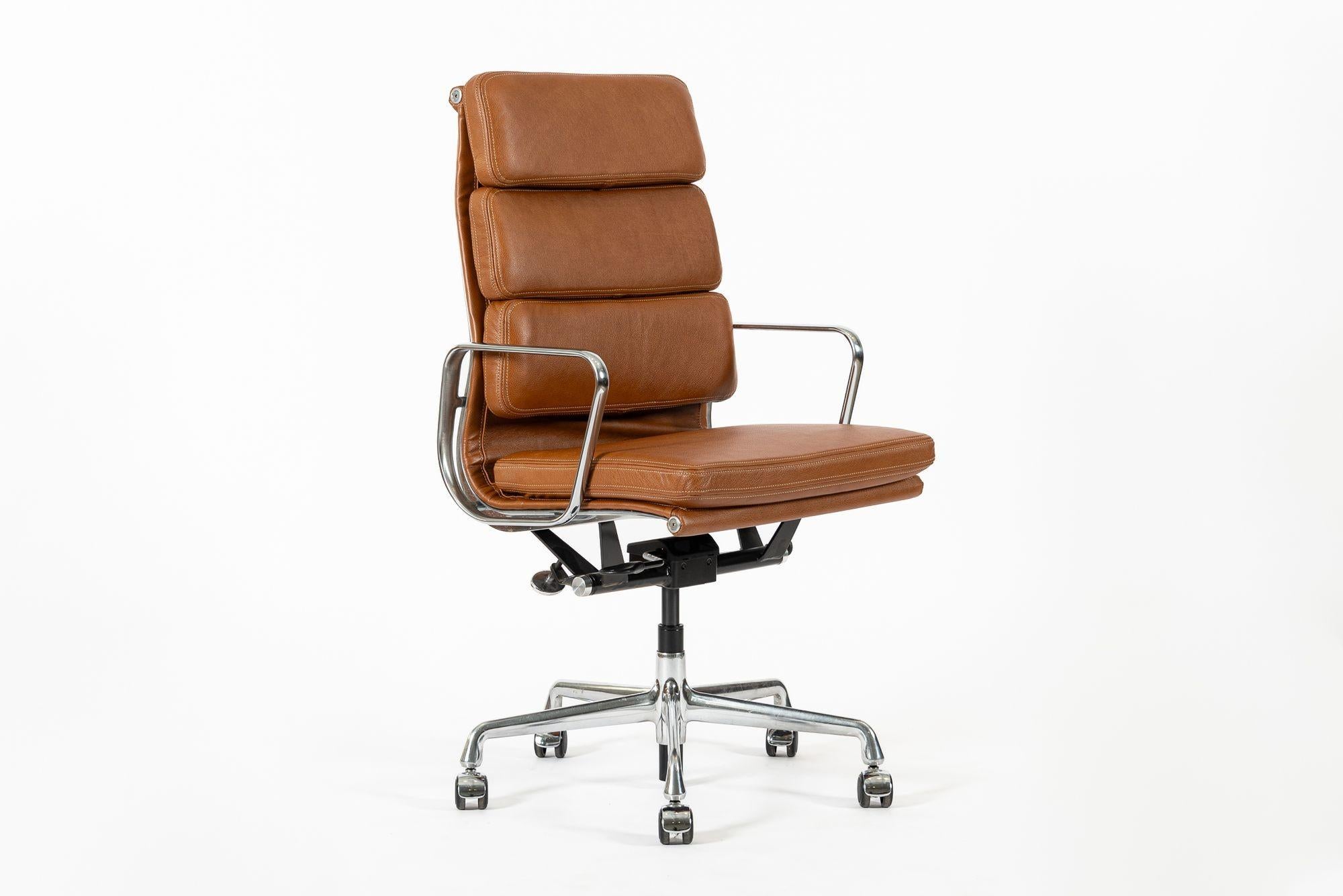 Herman Miller Eames Tall Brown Leather Desk Chair Soft Pad For Sale 4