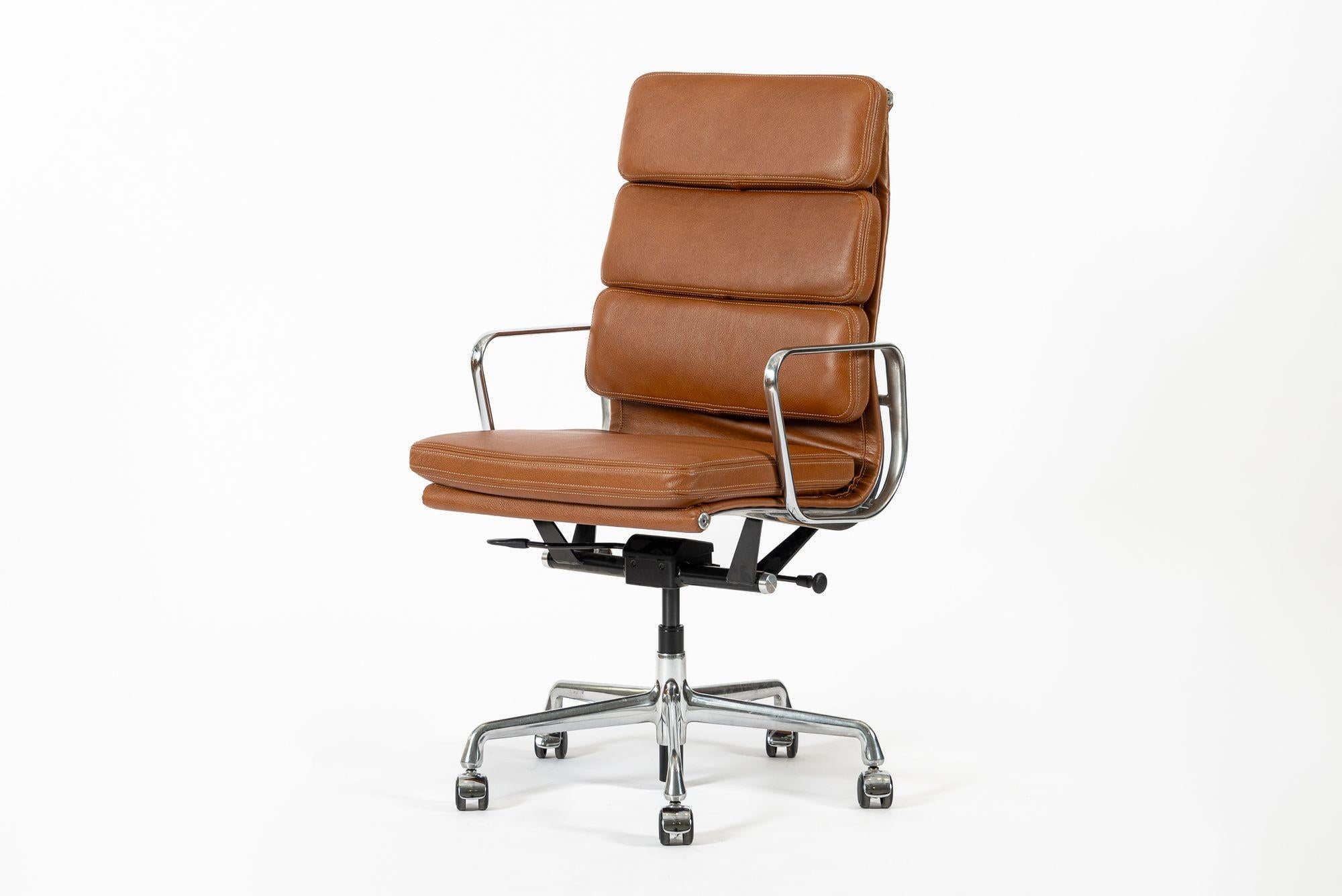 Mid-Century Modern Herman Miller Eames Tall Brown Leather Desk Chair Soft Pad For Sale