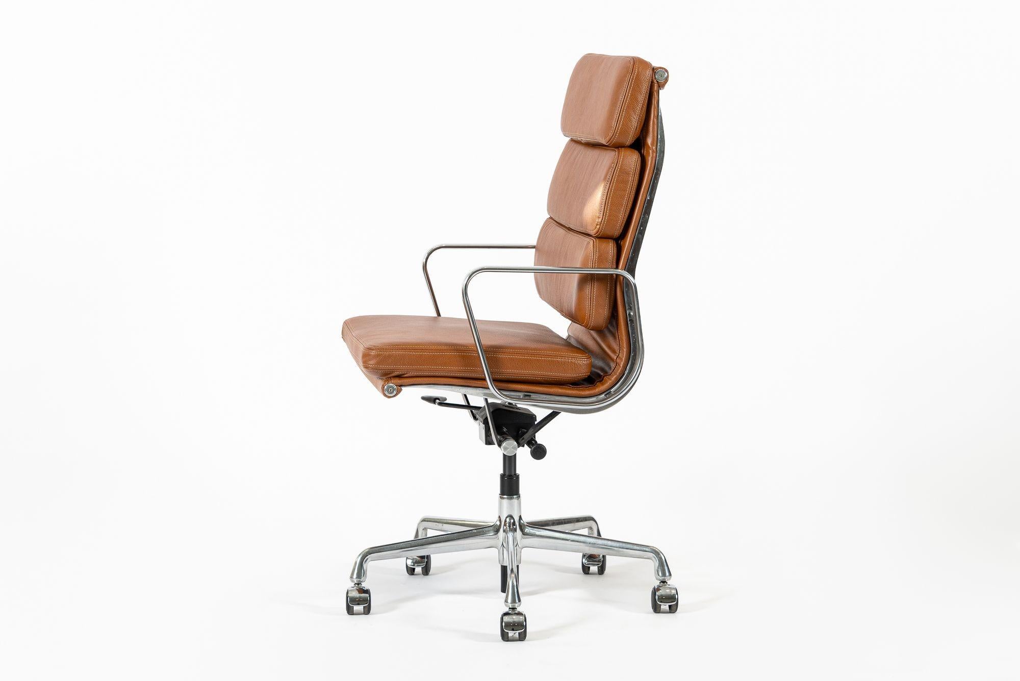 American Herman Miller Eames Tall Brown Leather Desk Chair Soft Pad For Sale