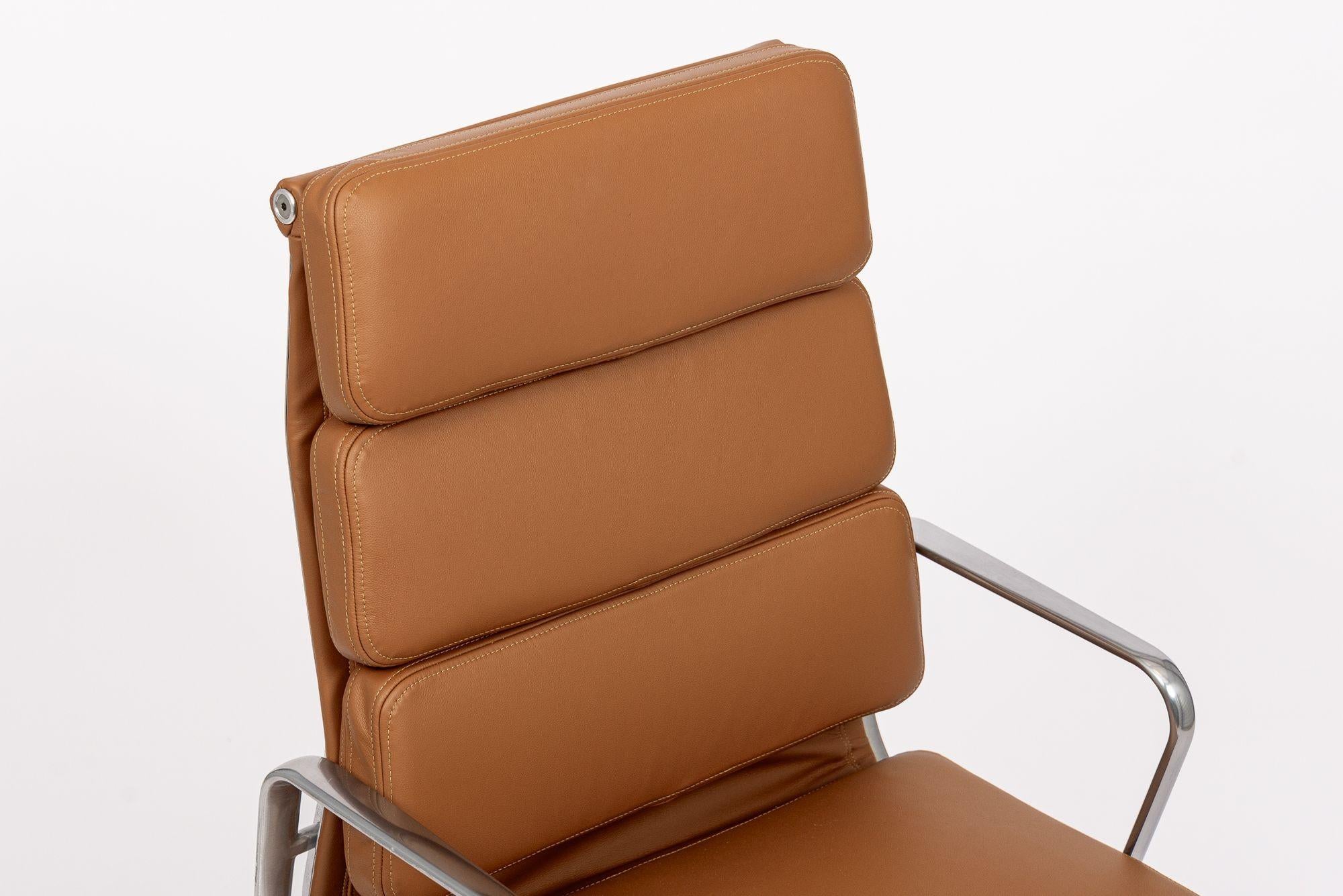 Aluminum Herman Miller Eames Tall Brown Leather Desk Chair Soft Pad