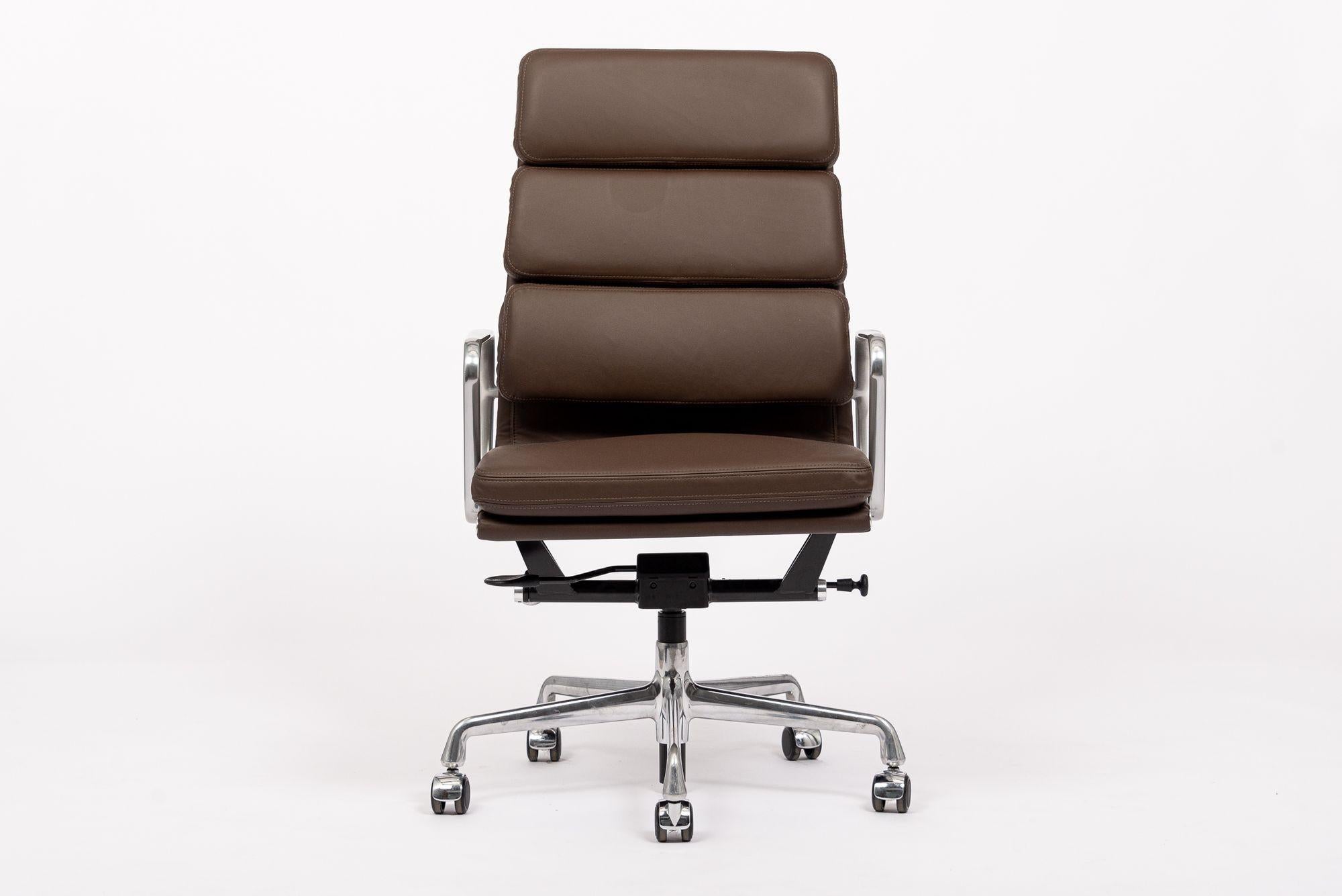 Mid-Century Modern Herman Miller Eames Tall Dark Brown Leather Desk Chair Soft Pad