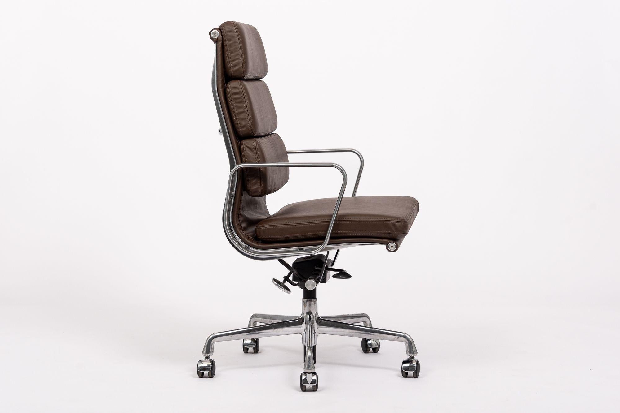 American Herman Miller Eames Tall Dark Brown Leather Desk Chair Soft Pad