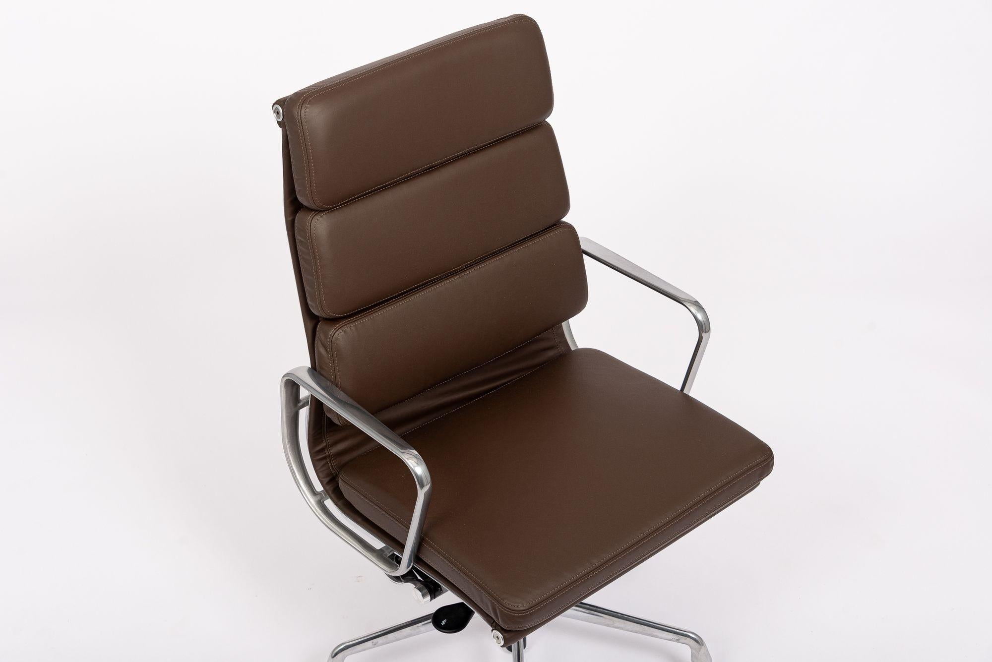 Contemporary Herman Miller Eames Tall Dark Brown Leather Desk Chair Soft Pad