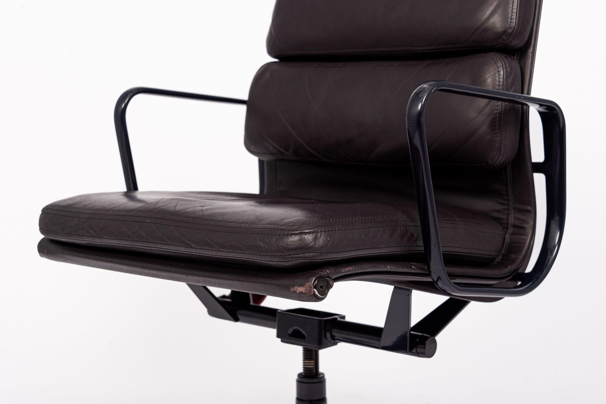 Aluminum Herman Miller Eames Tall Eggplant Purple Leather Desk Chair Executive