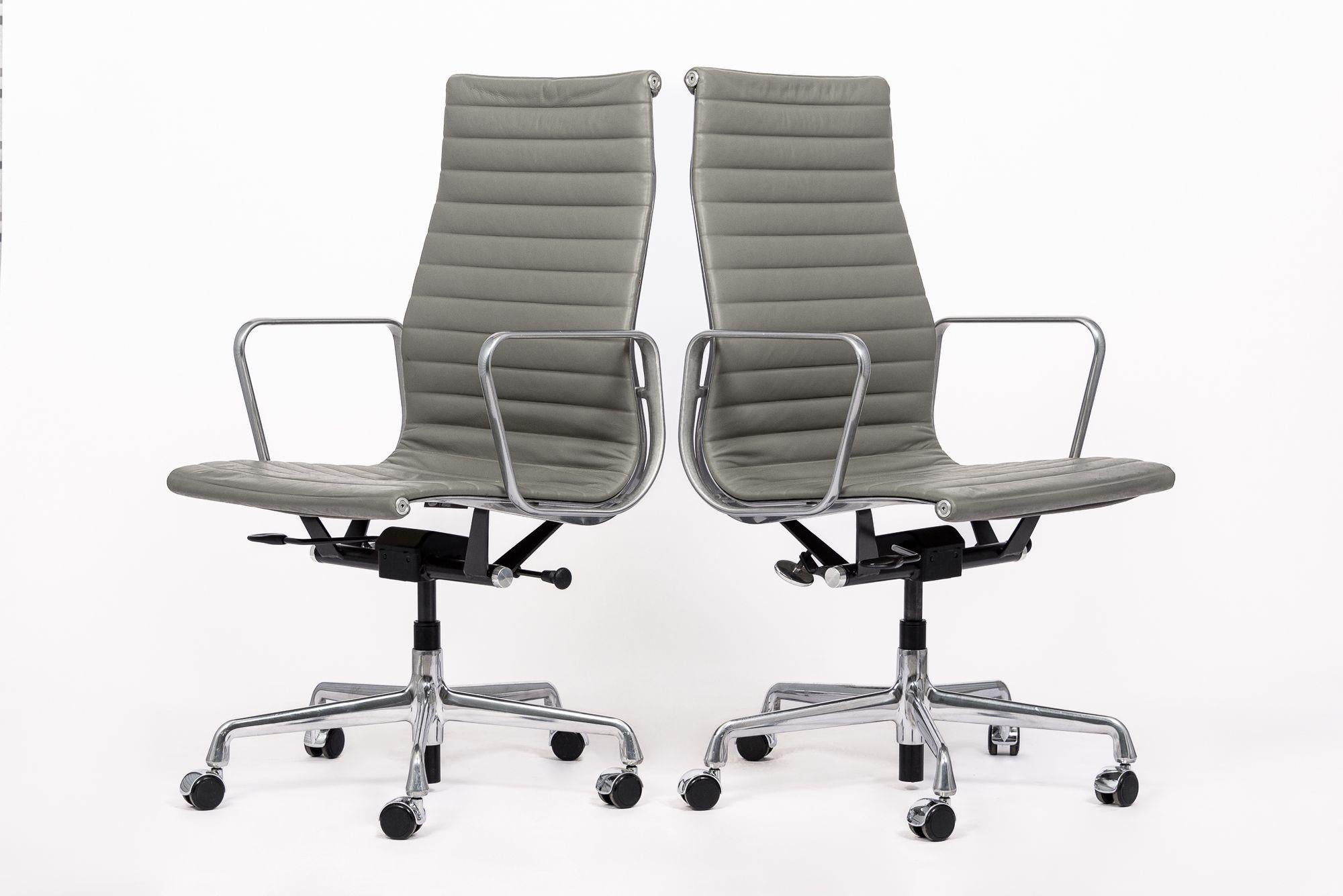Herman Miller Eames Tall Gray Leather Desk Chair Executive Thin Pad For Sale 9