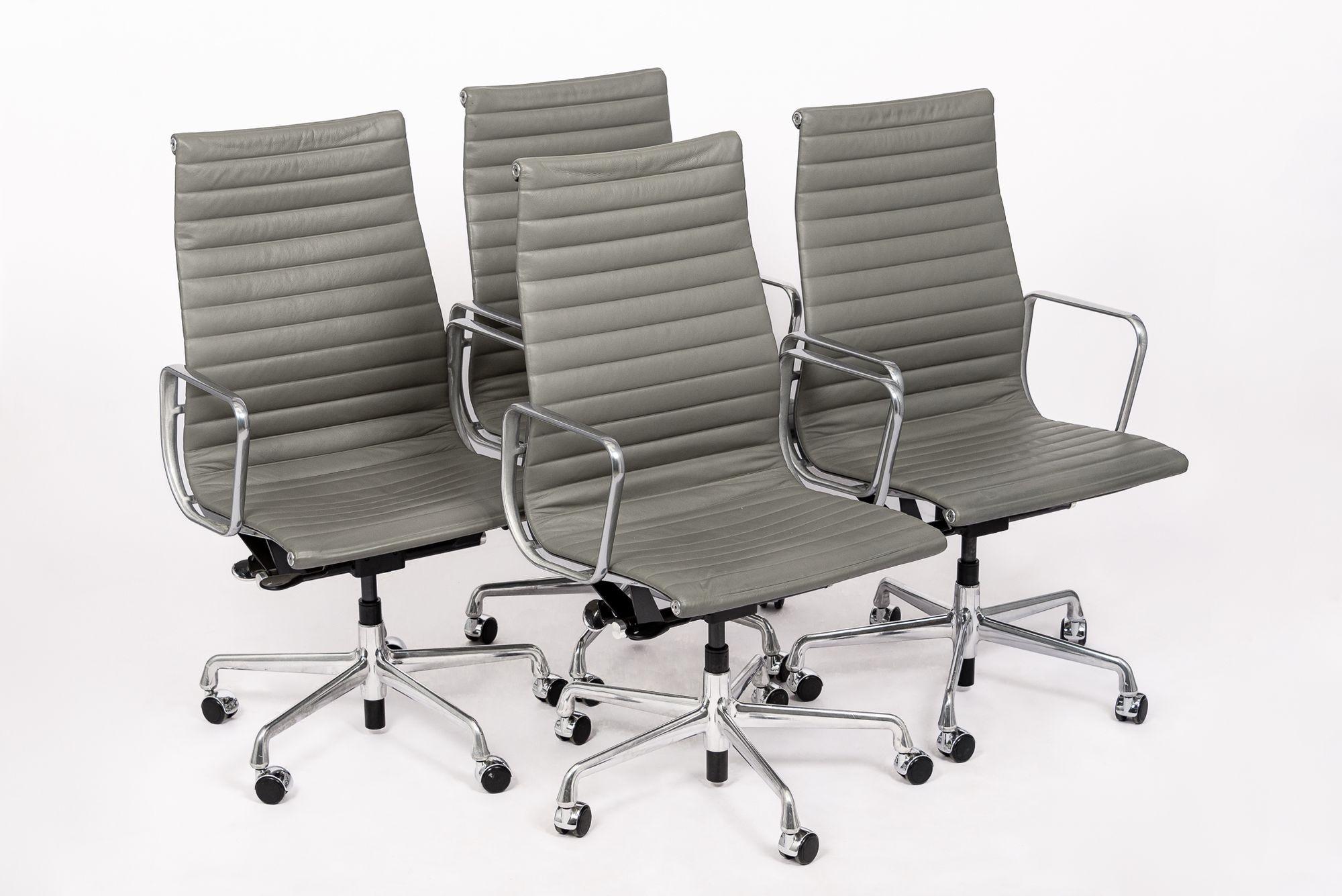 Herman Miller Eames Tall Gray Leather Desk Chairs Executive Thin Pad For Sale 4