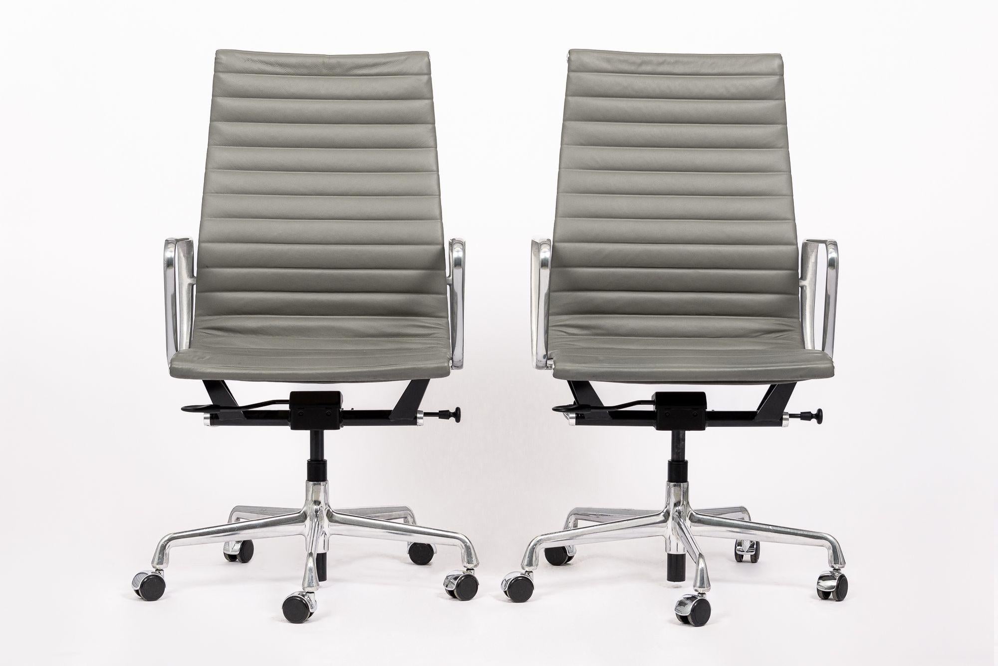 Herman Miller Eames Tall Gray Leather Desk Chairs Executive Thin Pad For Sale 5