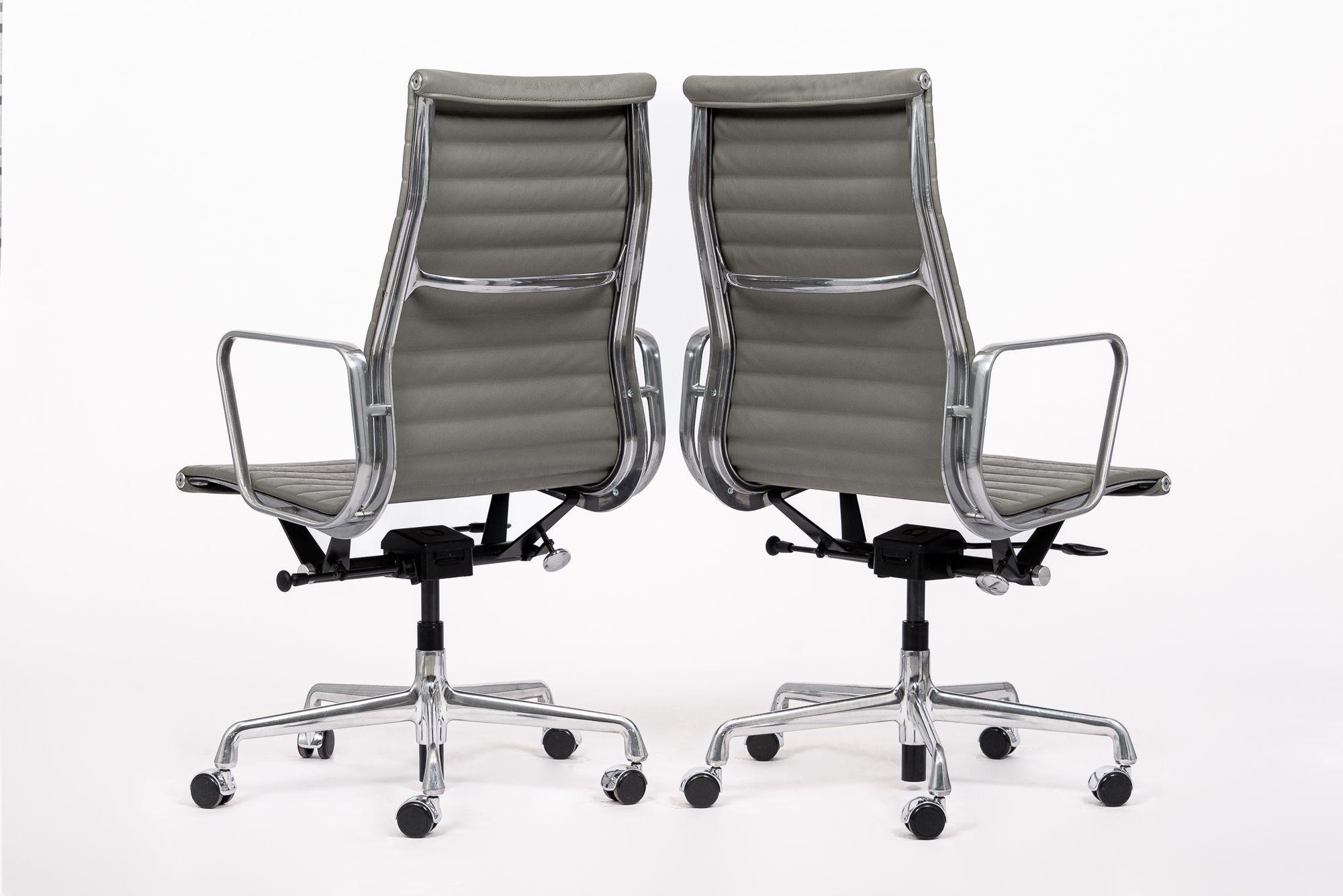 Herman Miller Eames Tall Gray Leather Desk Chairs Executive Thin Pad For Sale 7