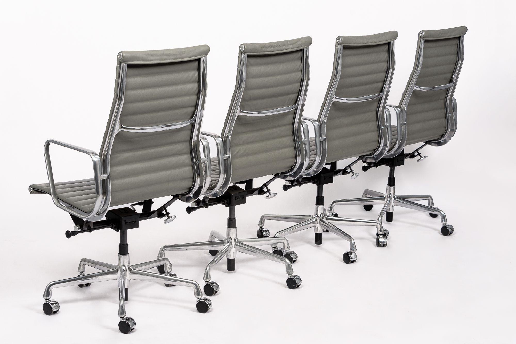 American Herman Miller Eames Tall Gray Leather Desk Chairs Executive Thin Pad For Sale