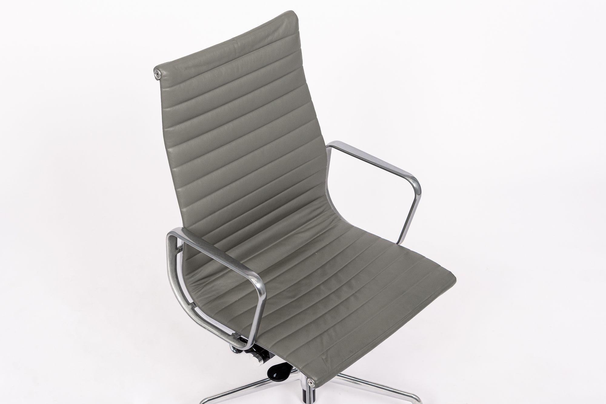 Contemporary Herman Miller Eames Tall Gray Leather Desk Chairs Executive Thin Pad For Sale
