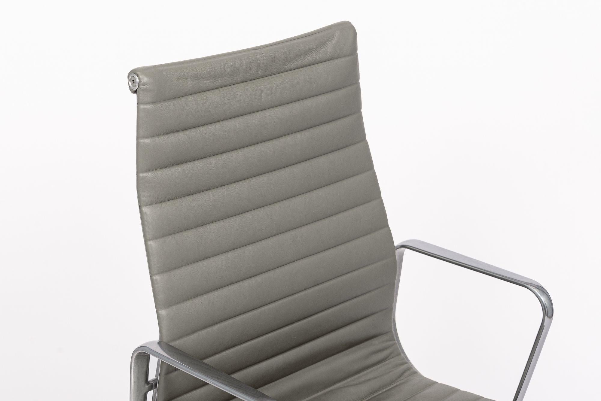 Aluminum Herman Miller Eames Tall Gray Leather Desk Chairs Executive Thin Pad For Sale