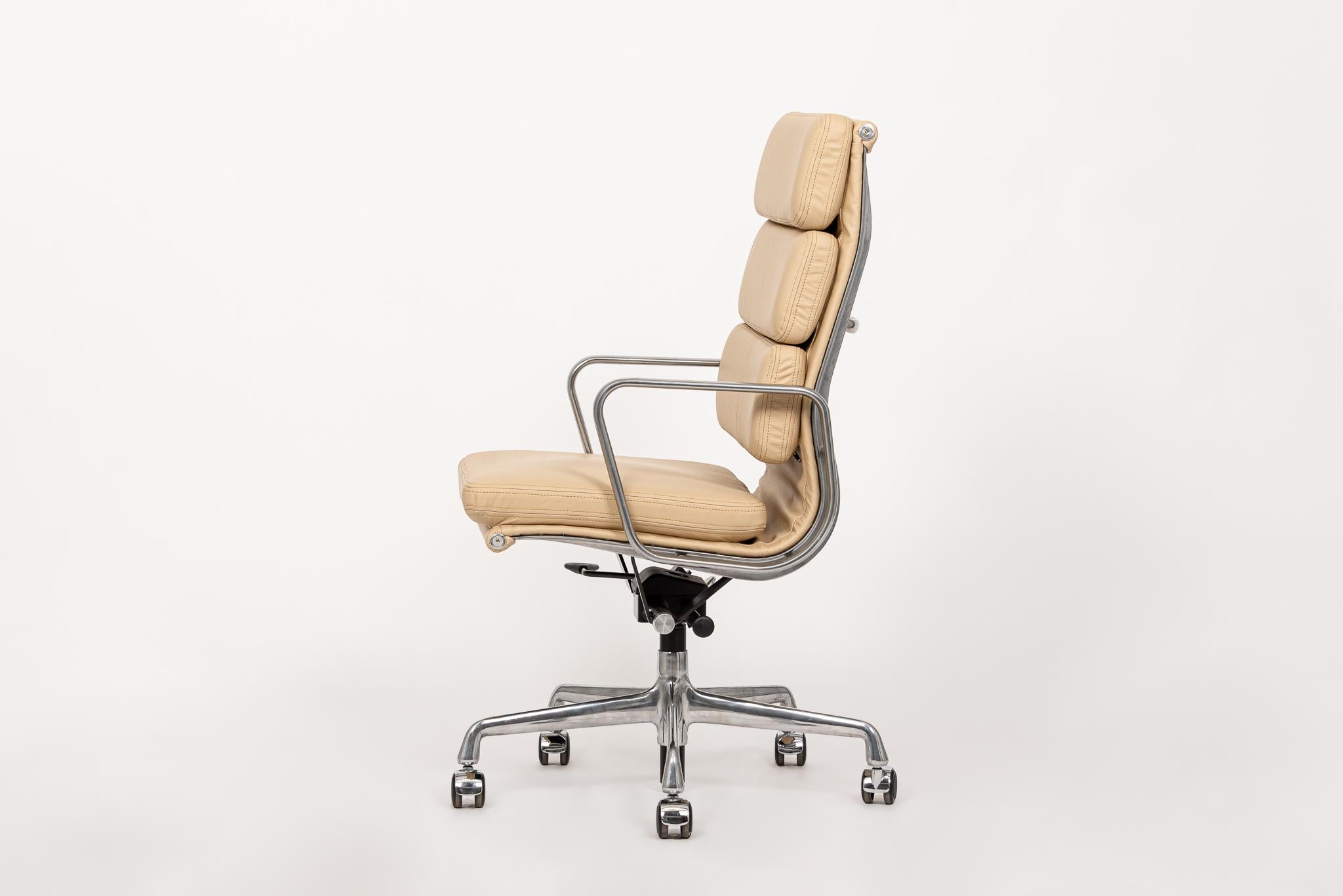 Herman Miller Eames Tall Tan Leather Office Chair Aluminum Group 2