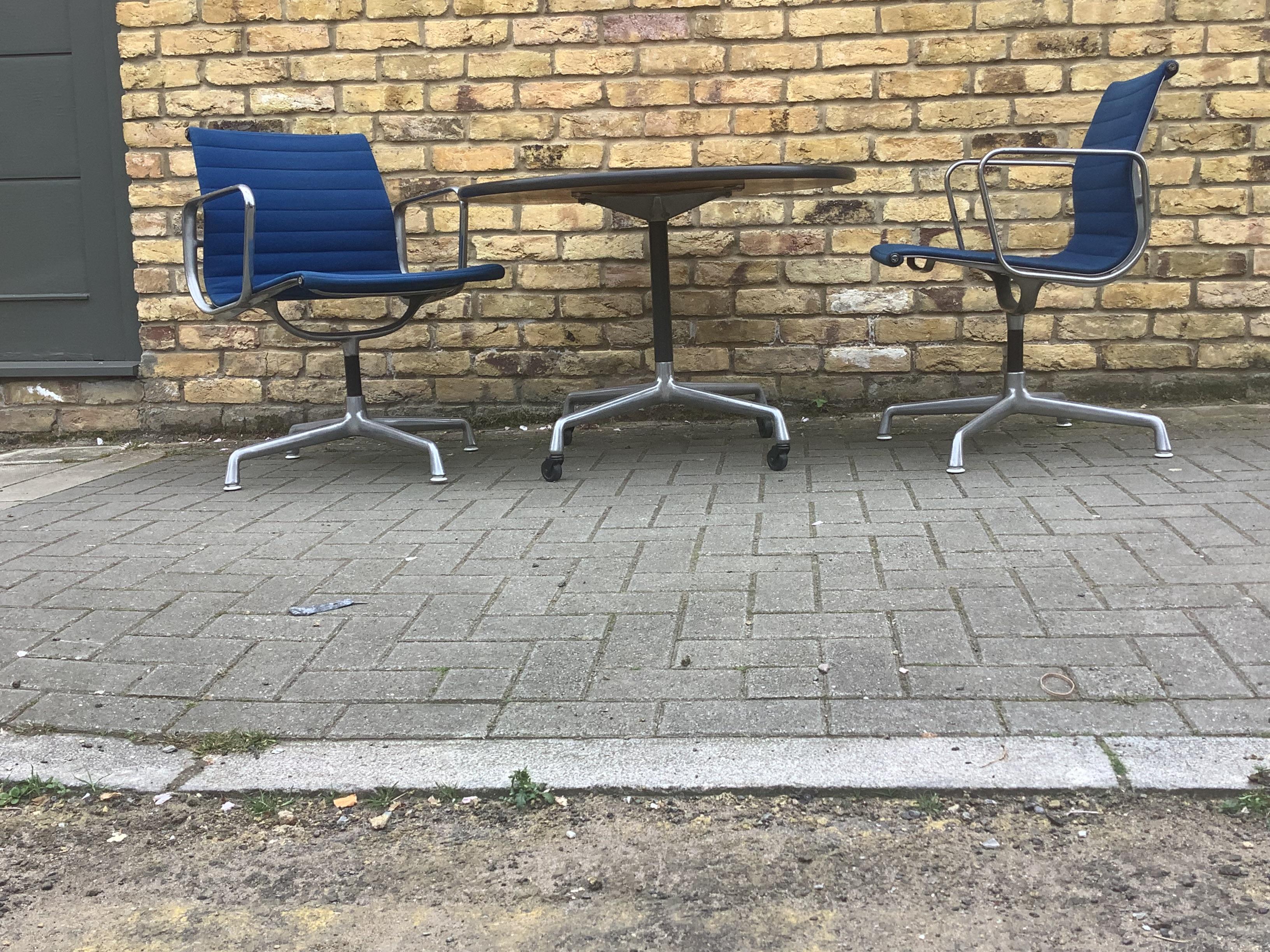 Mid-Century Modern Herman Miller Eames Wood Top Dining Table on Aluminium Base with Casters For Sale