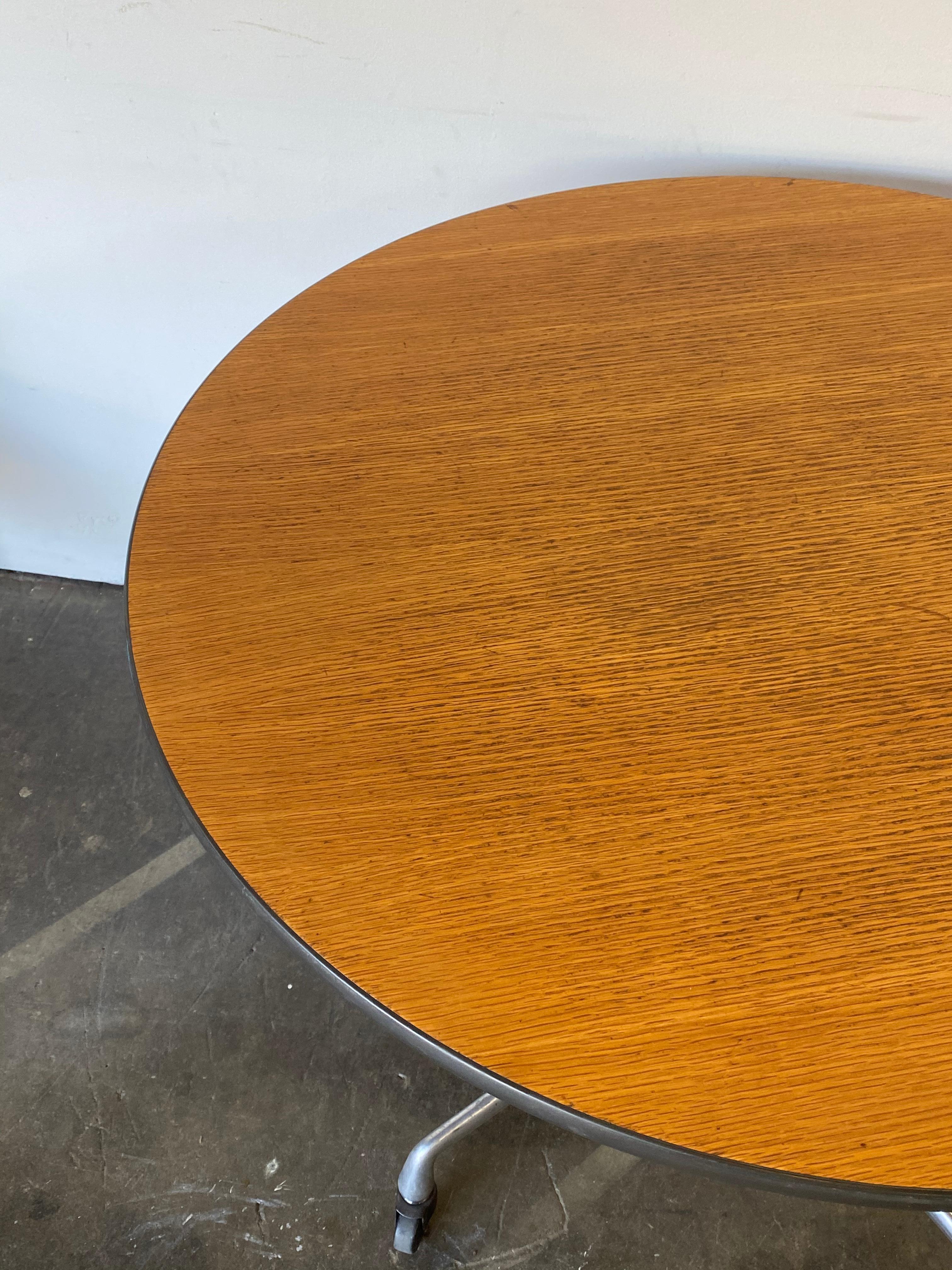 Mid-Century Modern Herman Miller Eames Wood Top Dining Table on Aluminum Base with Casters