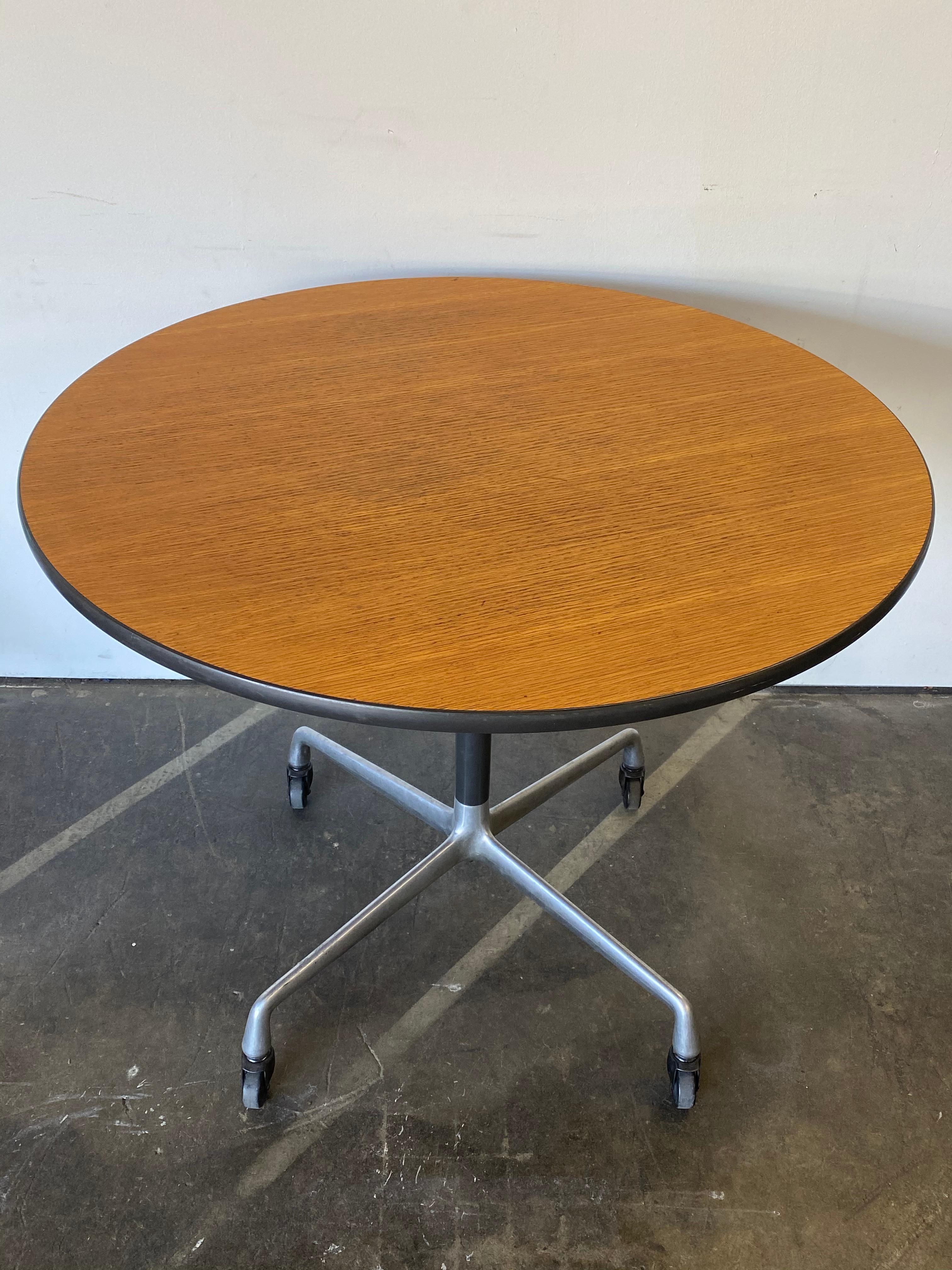 American Herman Miller Eames Wood Top Dining Table on Aluminum Base with Casters