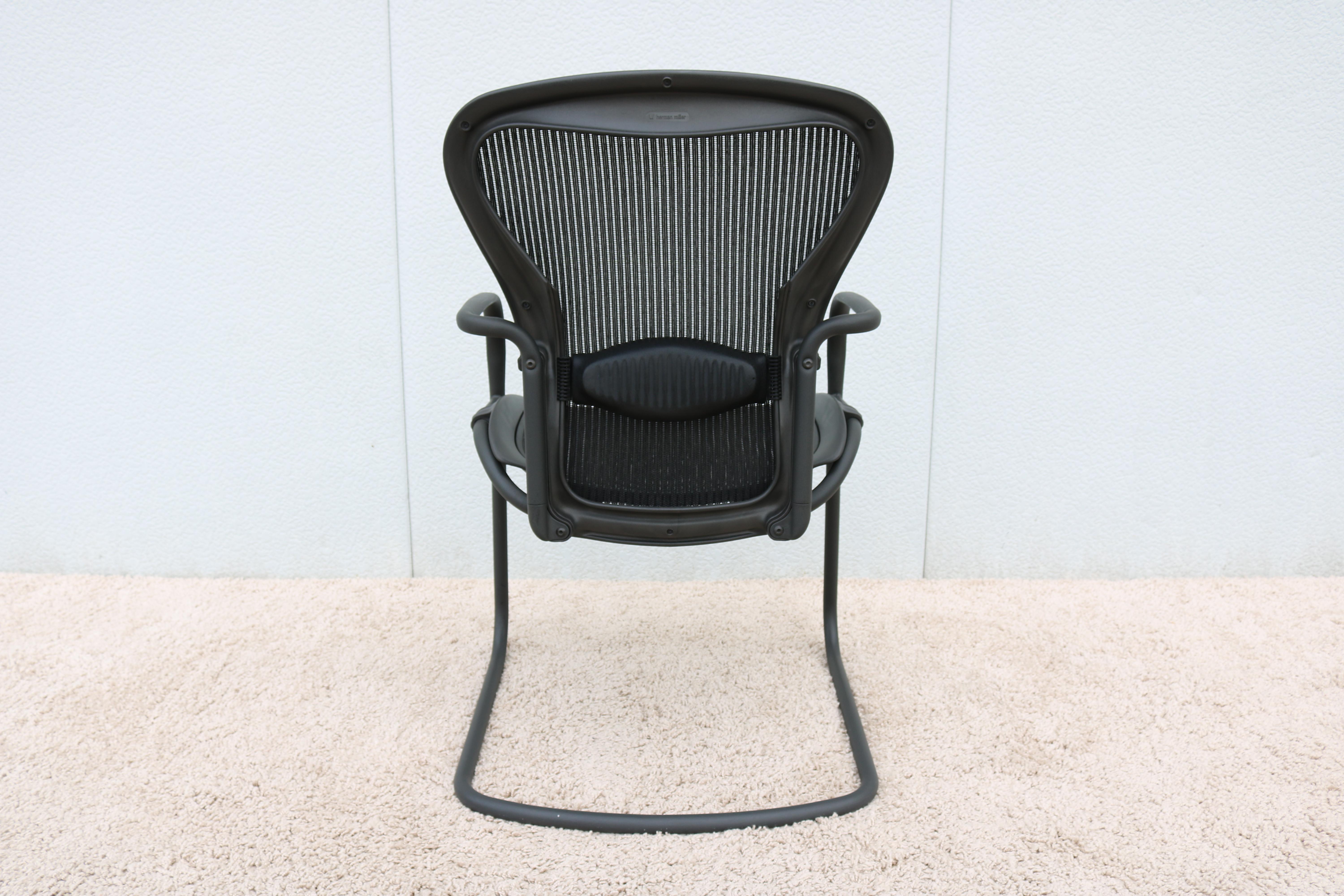 Metal Herman Miller Ergonomic Aeron Side/Guest or Desk Chair Size B, in Carbon Mesh For Sale