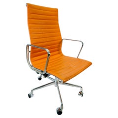 Herman Miller for Eames Executive Height Aluminum Group Chair in Orange Leather