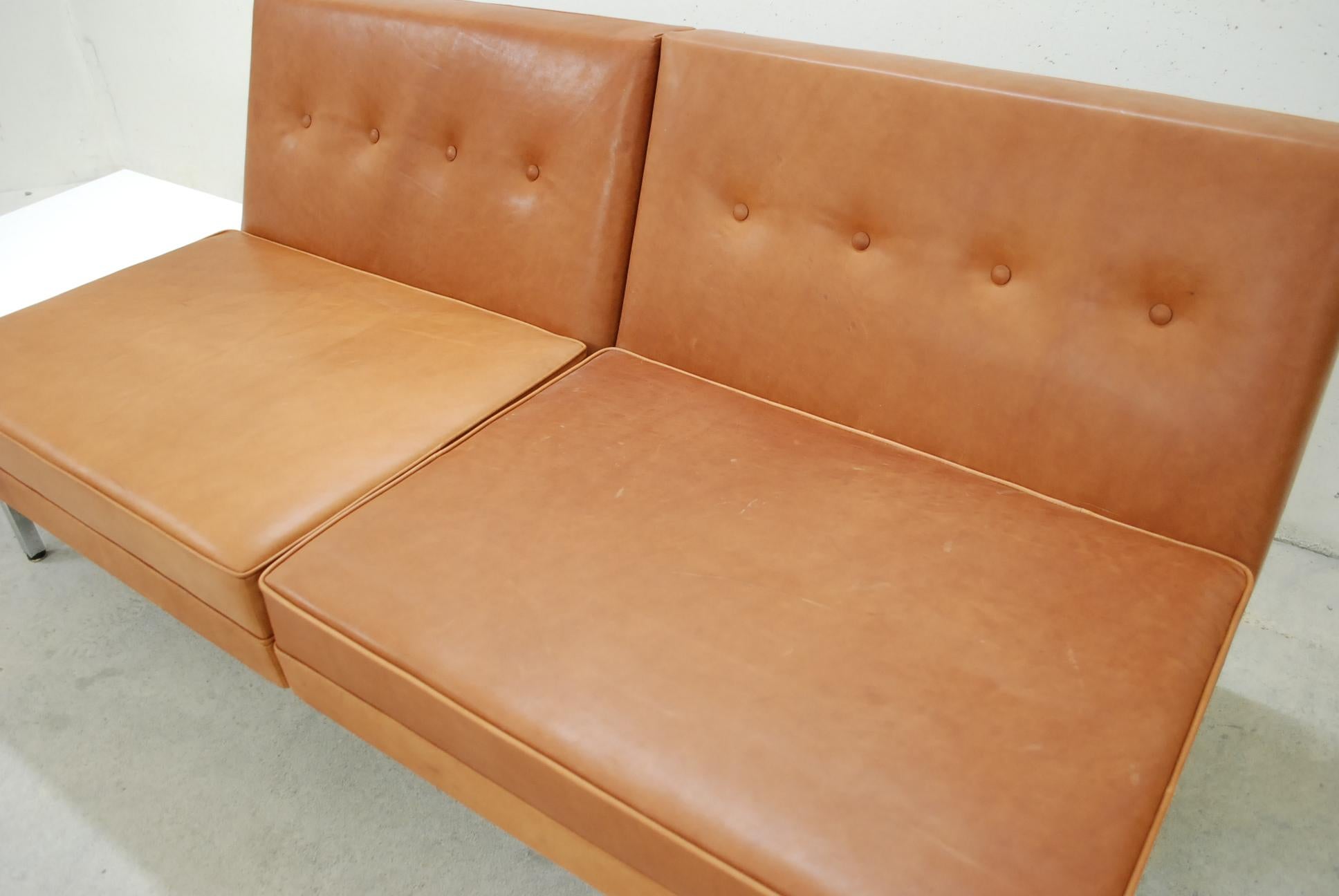Herman Miller George Nelson Cognacfarbenes modulares Sofa aus Naturleder im Angebot 6