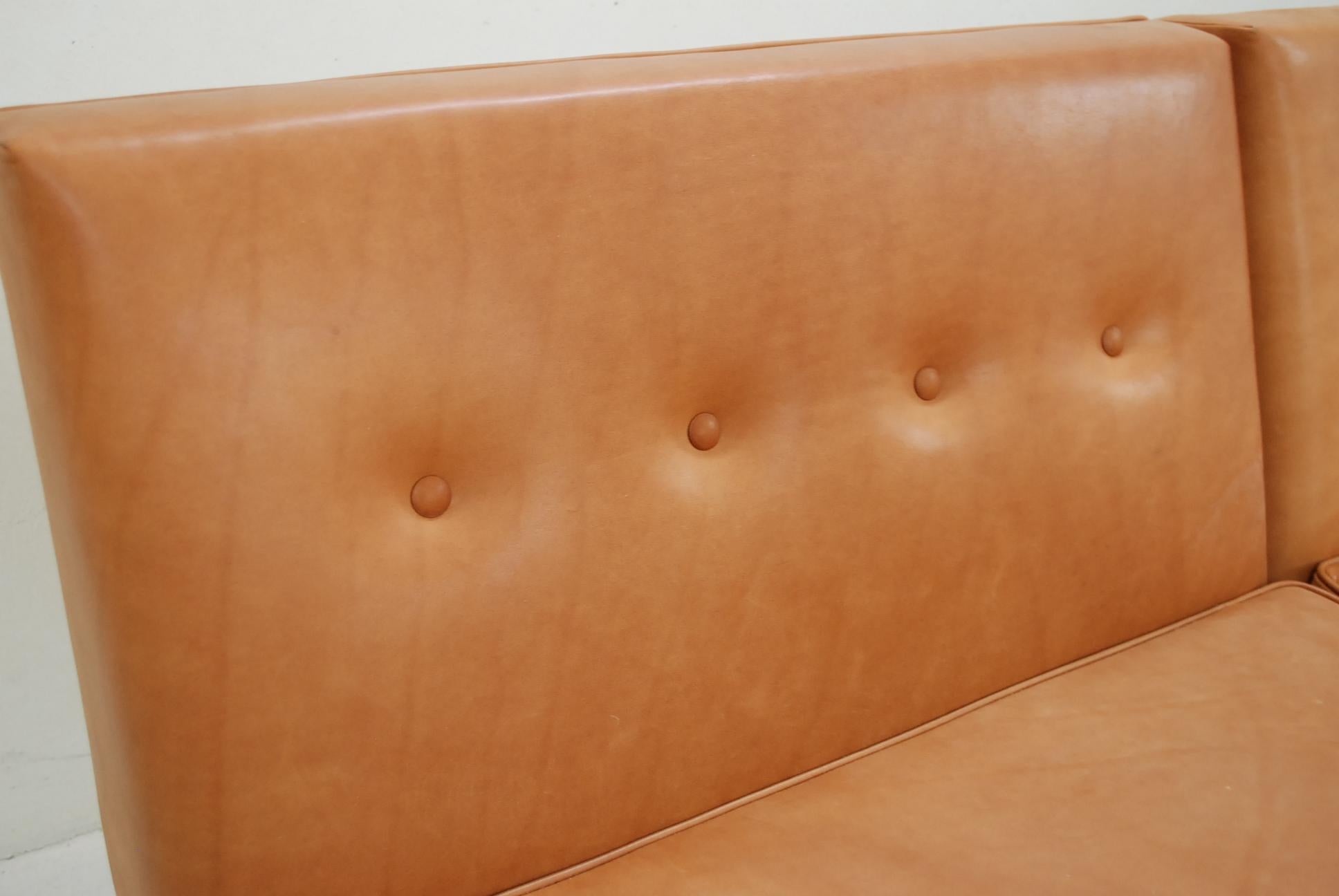 20th Century Herman Miller George Nelson Modular Seating Cognac Natural Leather Sofa For Sale