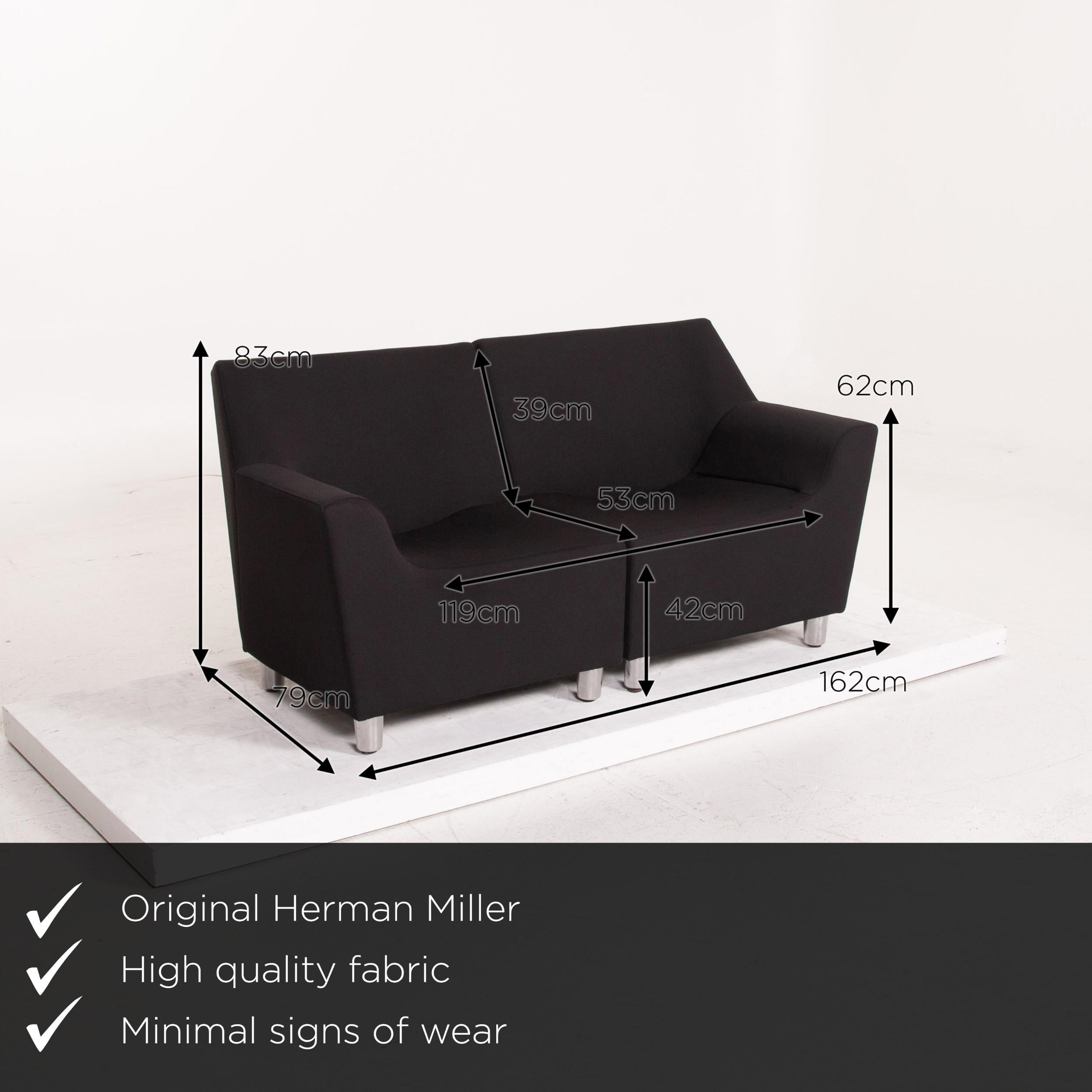 We present to you a Herman Miller loveseat fabric sofa black two-seat function modular couch.
  
 

 Product measurements in centimeters:
 

Depth 79
Width 162
Height 83
Seat height 42
Rest height 62
Seat depth 53
Seat width 119
Back