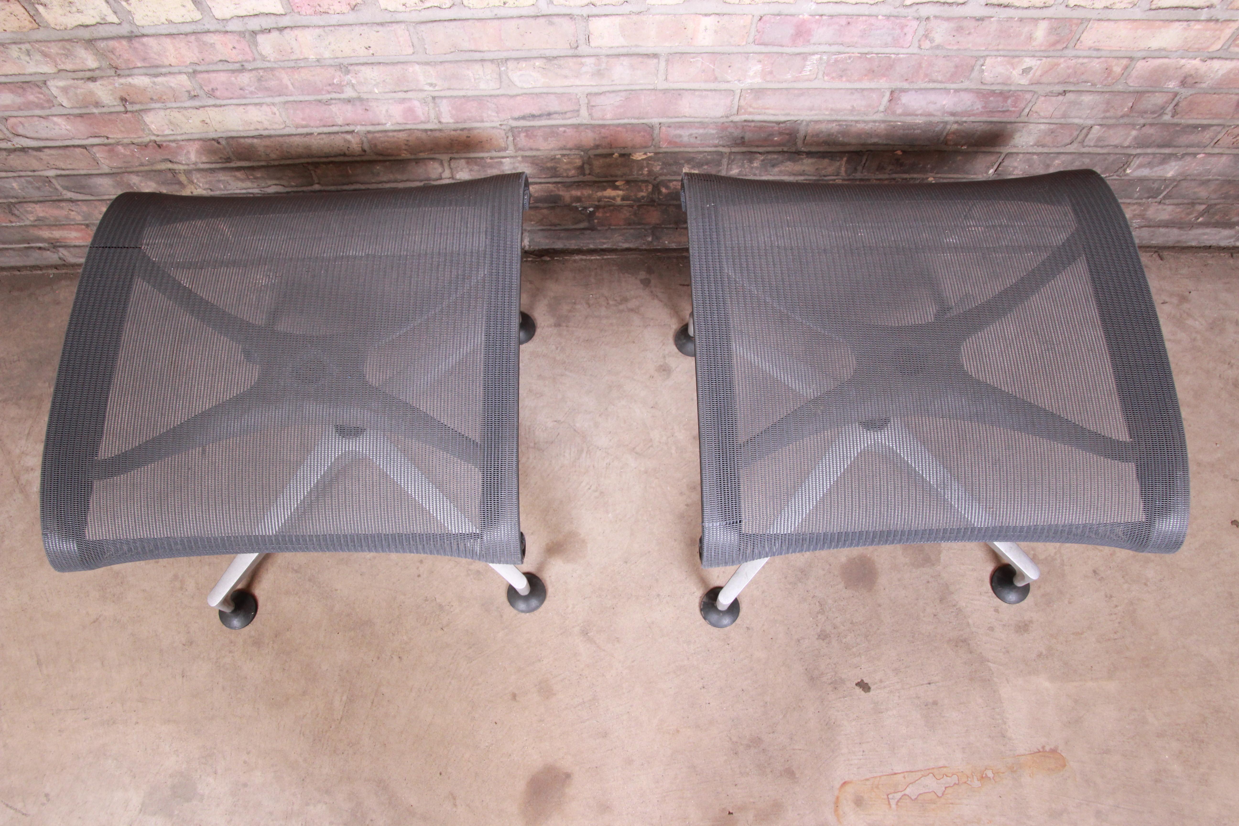 Herman Miller Modern Aluminum and Mesh Ottomans or Stools, Pair In Good Condition In South Bend, IN