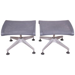 Used Herman Miller Modern Aluminum and Mesh Ottomans or Stools, Pair