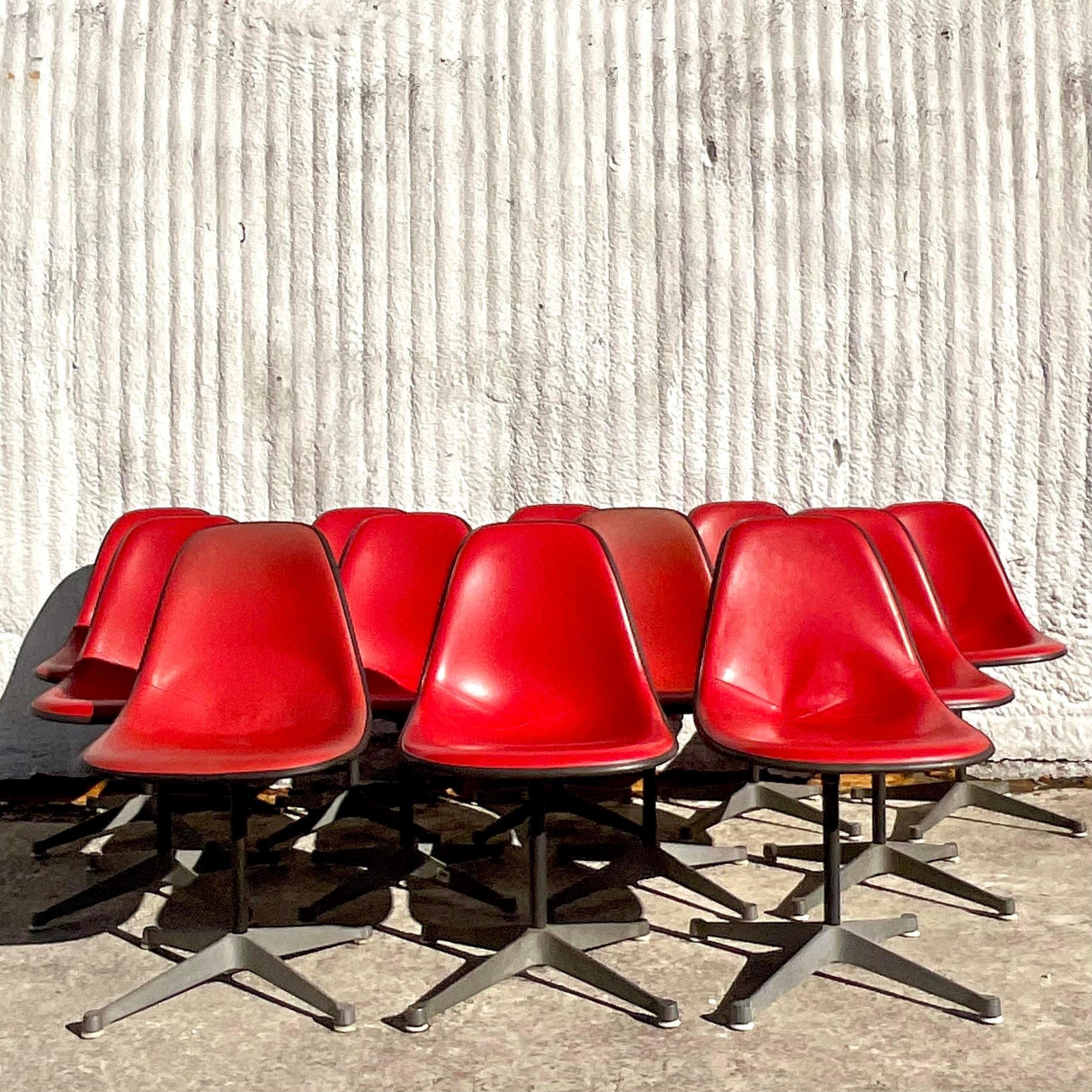 Aluminum Herman Miller Molded Fiberglass Shell Chair - Set of 12 For Sale