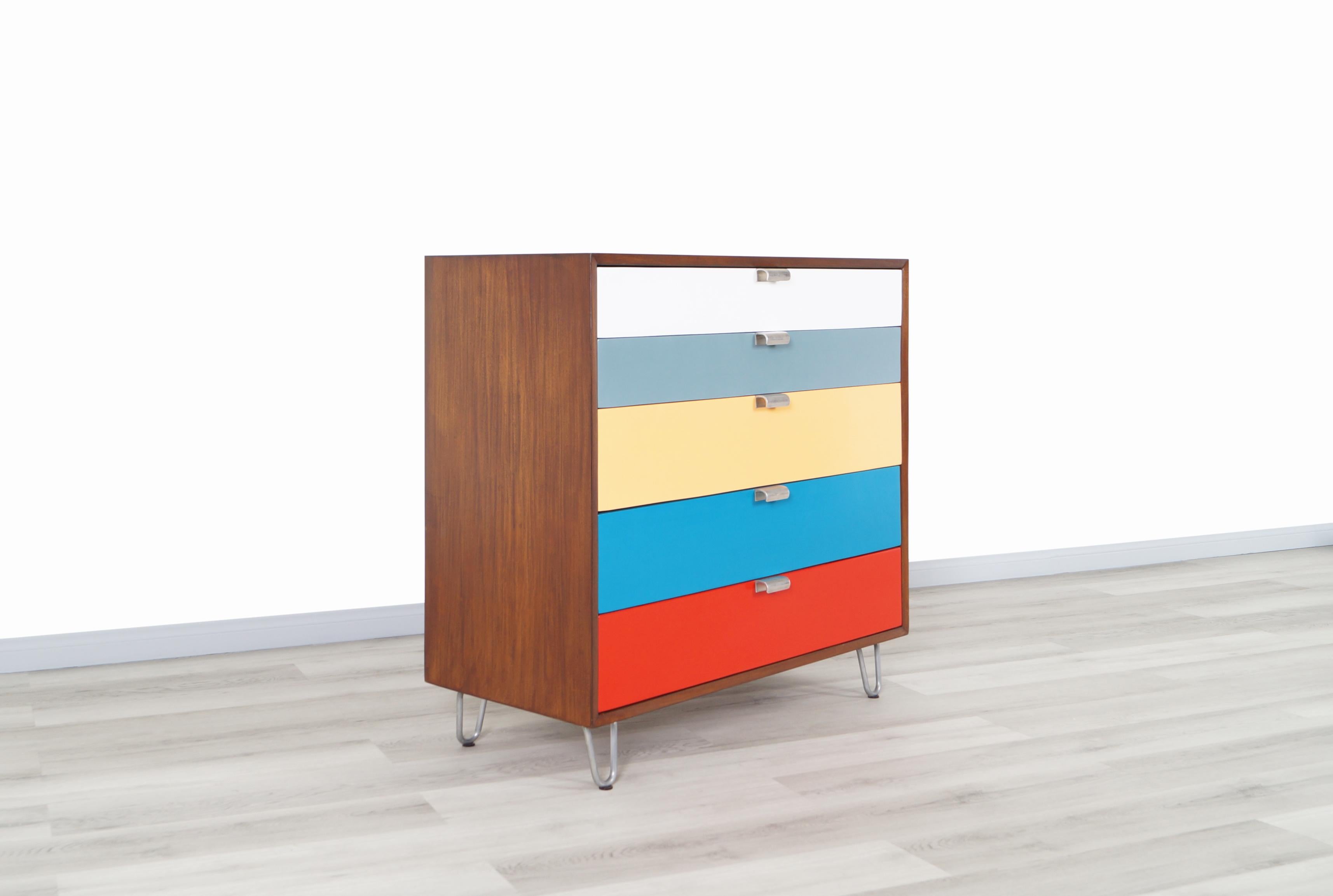 Steel Herman Miller Multi-Color Lacquered and Walnut Chest of Drawers by George Nelson