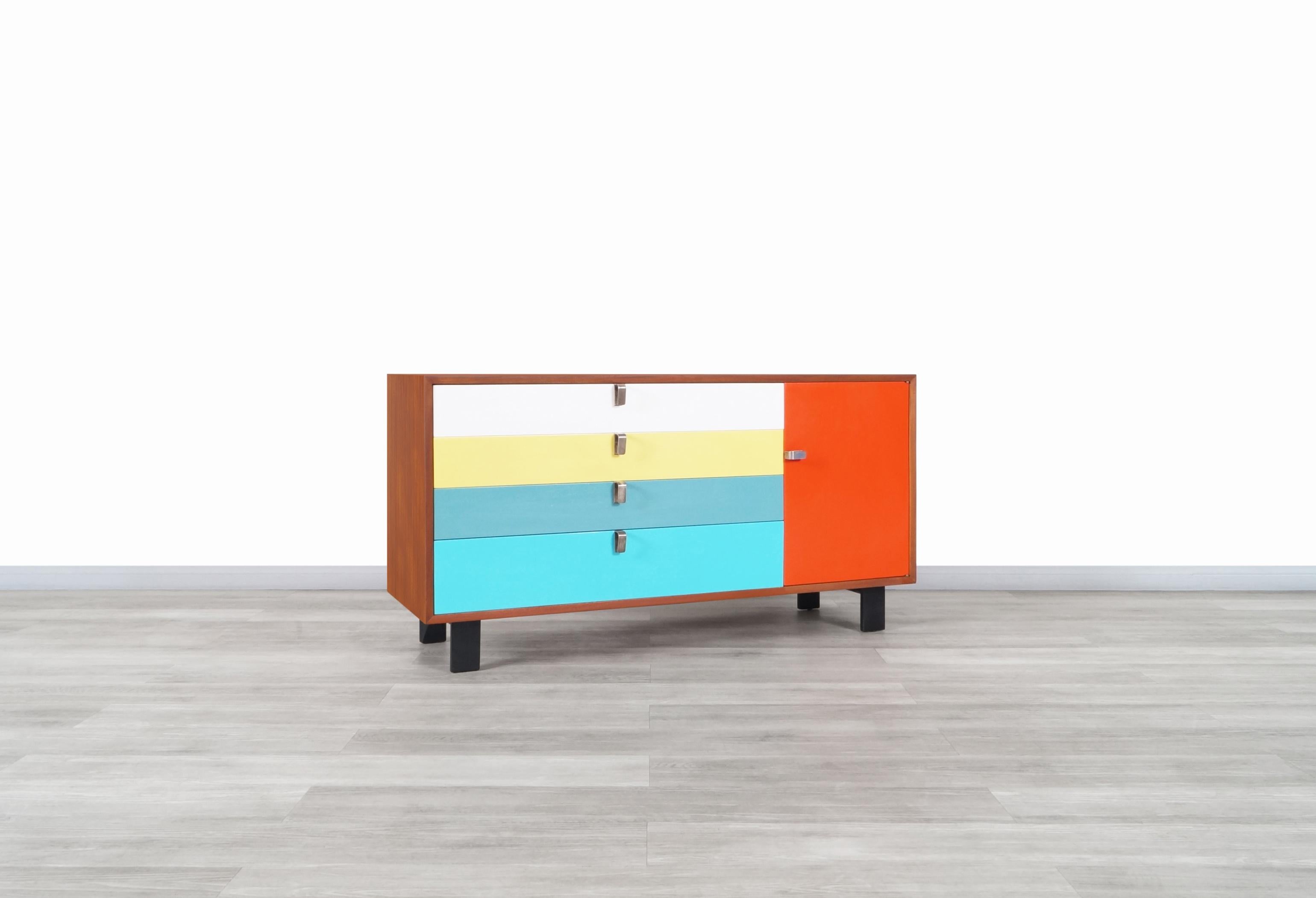 Herman Miller Multi-Color Lacquered & Walnut Credenza by George Nelson In Excellent Condition In North Hollywood, CA