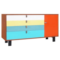 Retro Herman Miller Multi-Color Lacquered & Walnut Credenza by George Nelson