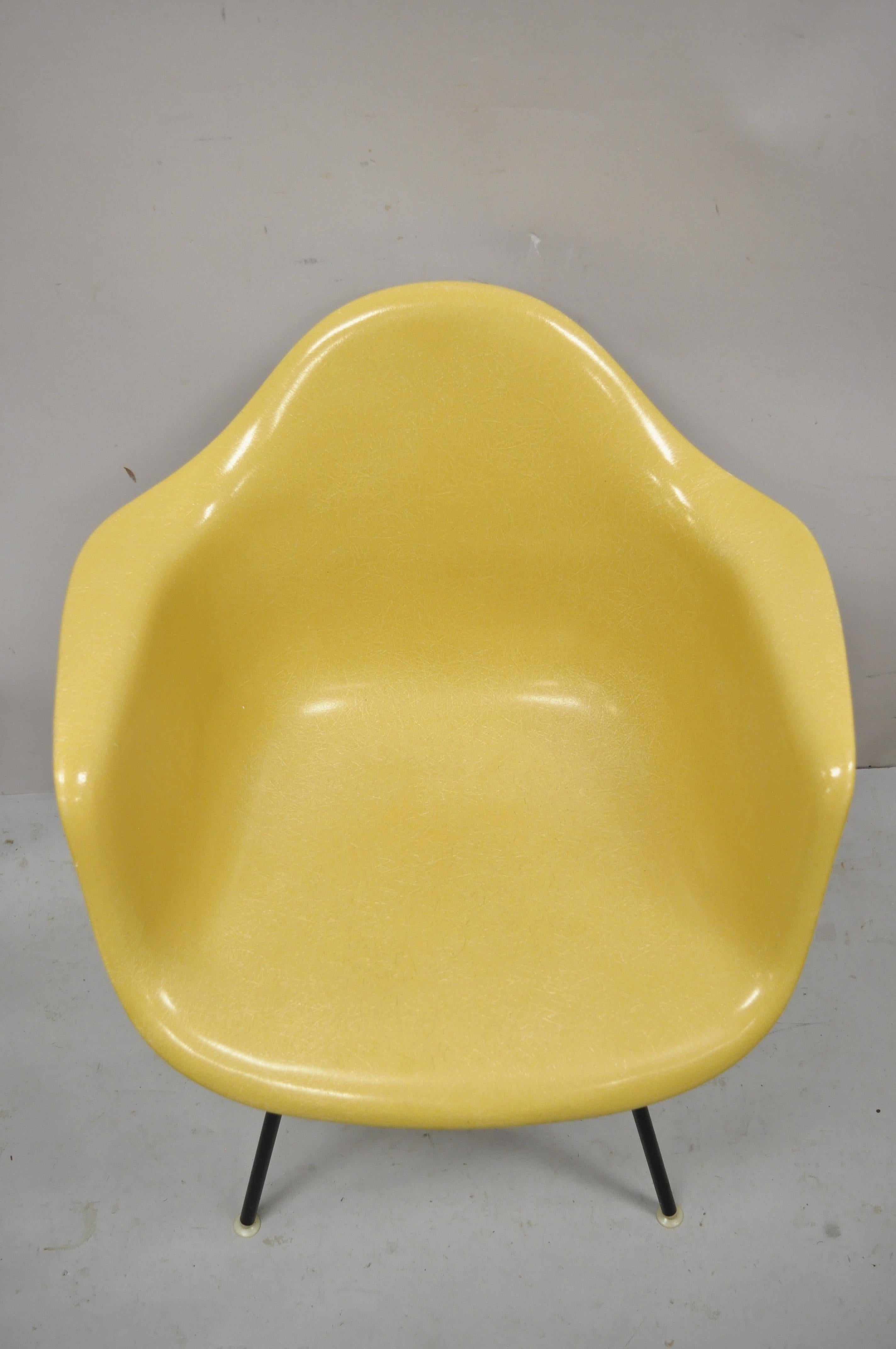 Mid-Century Modern Herman Miller Mustard Yellow Fiberglass Shell H-Base Arm Chair Mid Century MCM