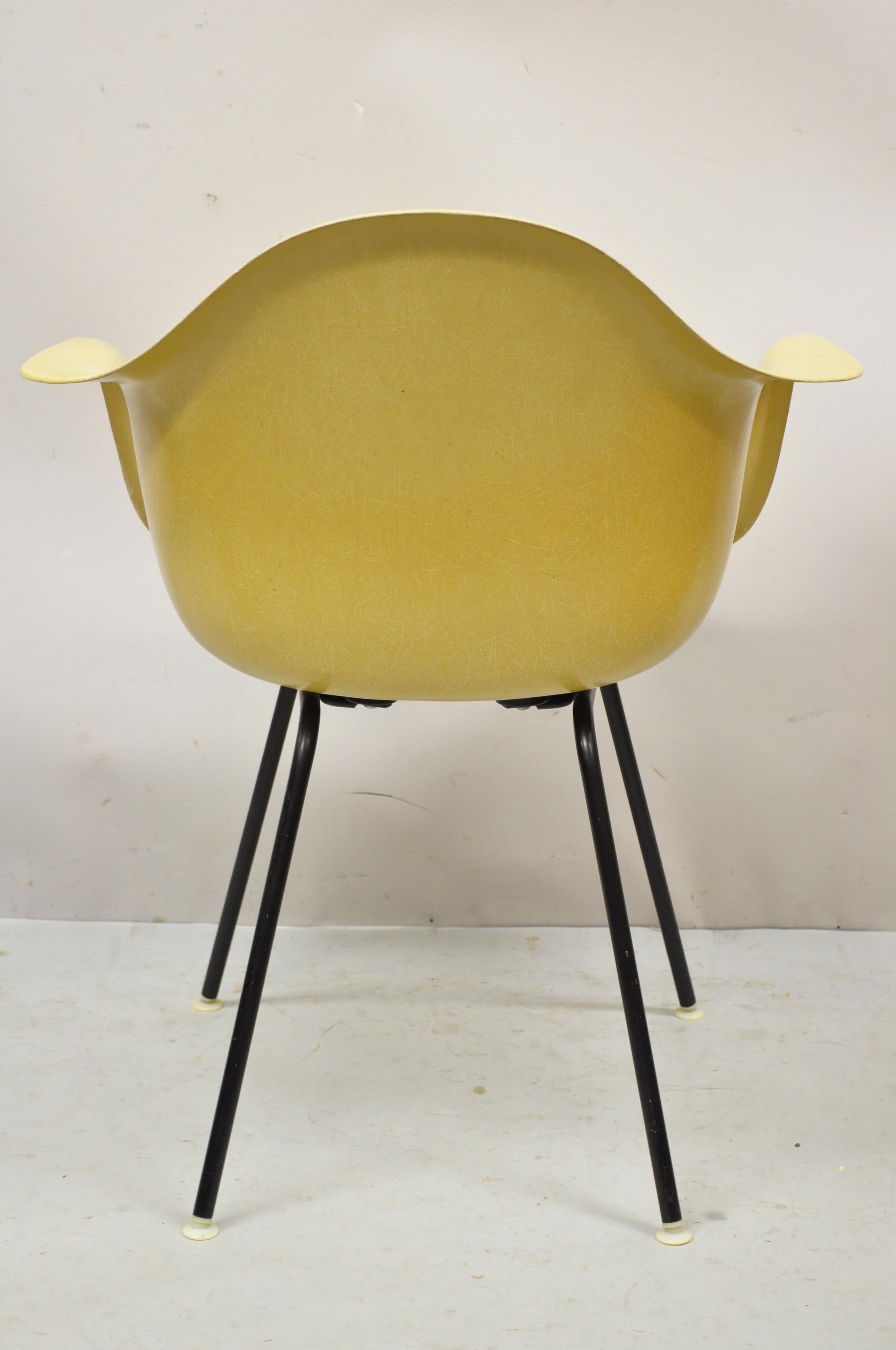 20th Century Herman Miller Mustard Yellow Fiberglass Shell H-Base Arm Chair Mid Century MCM