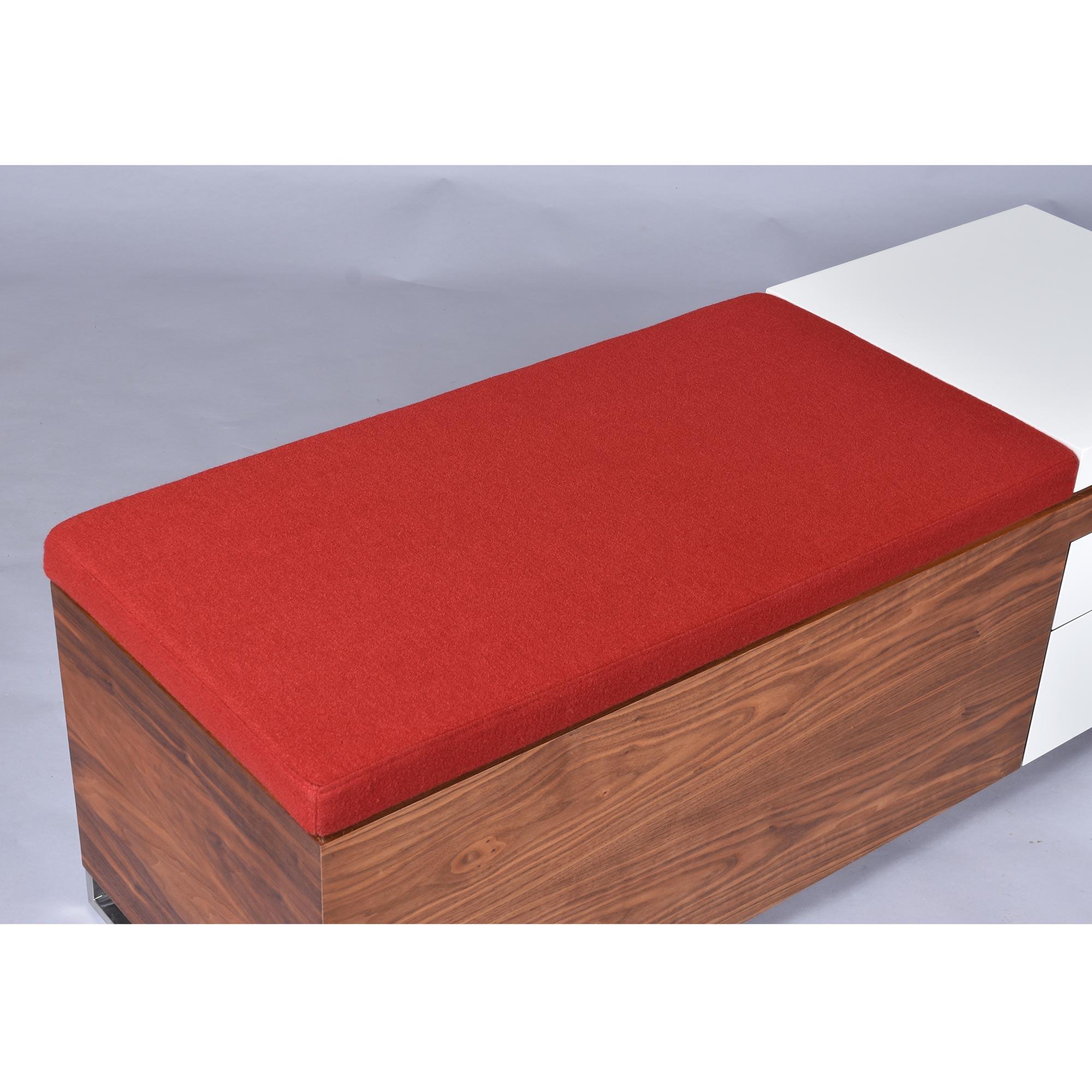Herman Miller Padded Storage Walnut Bench in Red Fabric and White Laminate For Sale 4