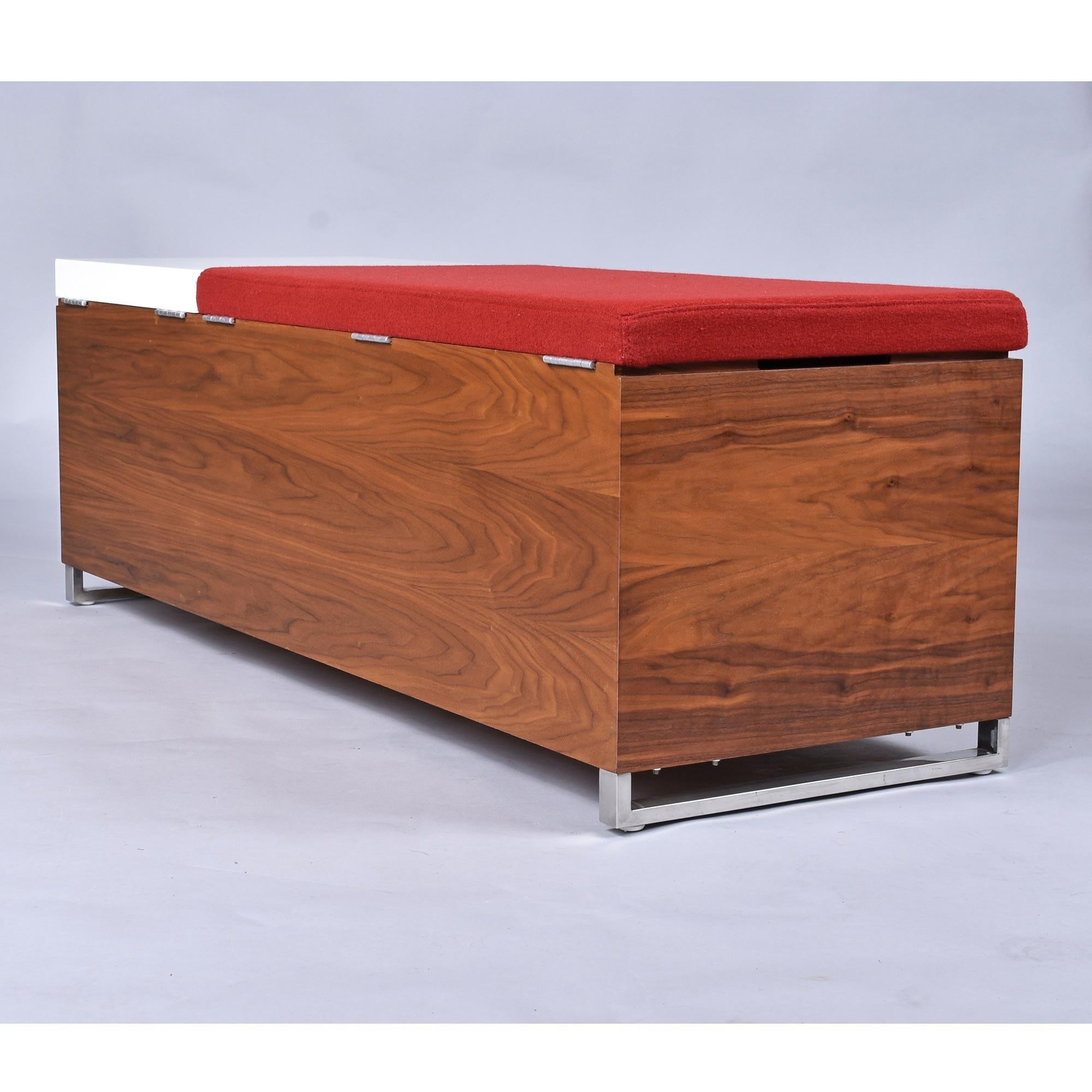 Contemporary Herman Miller Padded Storage Walnut Bench in Red Fabric and White Laminate For Sale