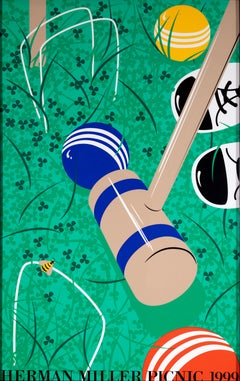 Herman Miller Picnic 1999 Croquet Vintage Poster Designer Kathy Stanton Framed