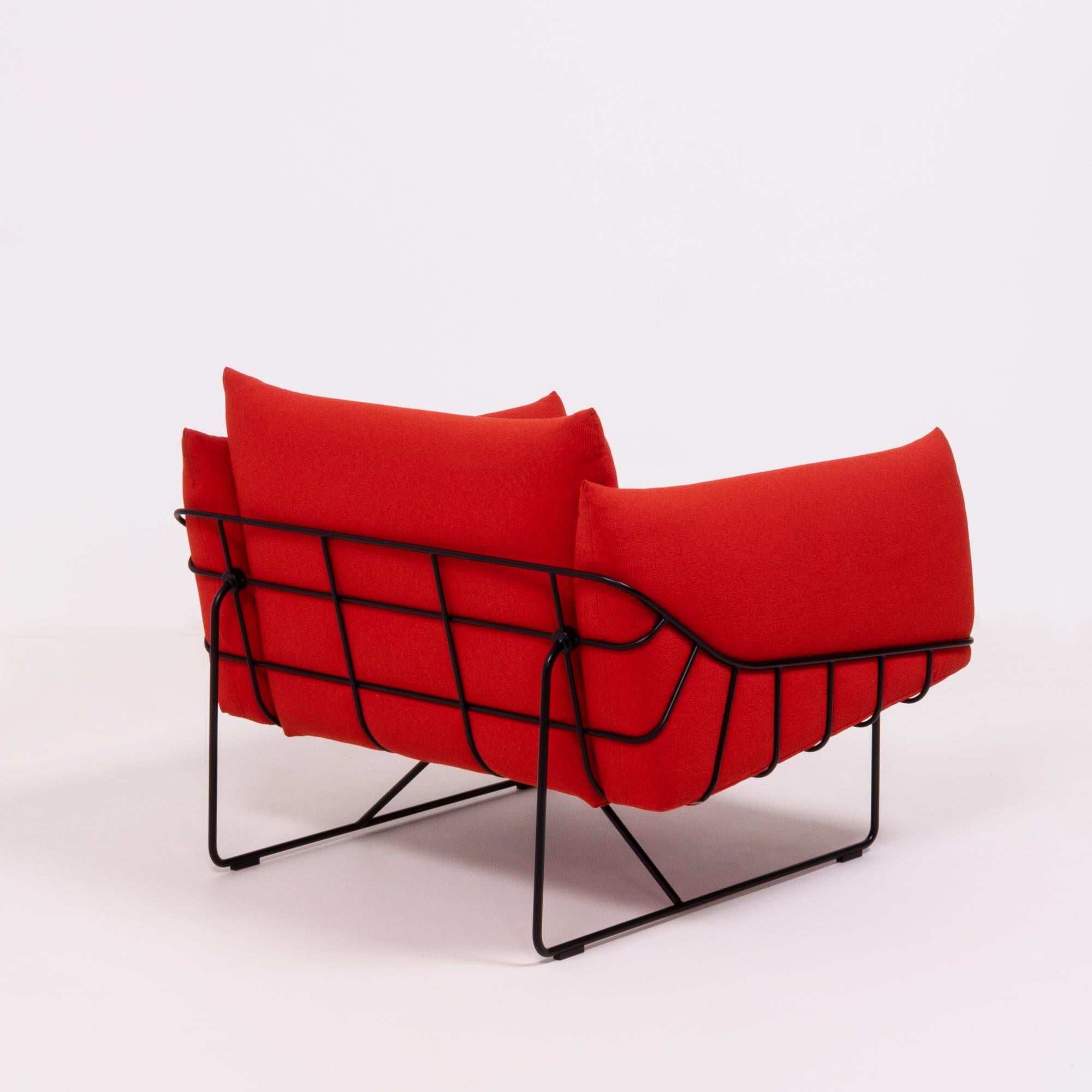 Steel Herman Miller Red Wireframe Lounge Chairs, Set of 2