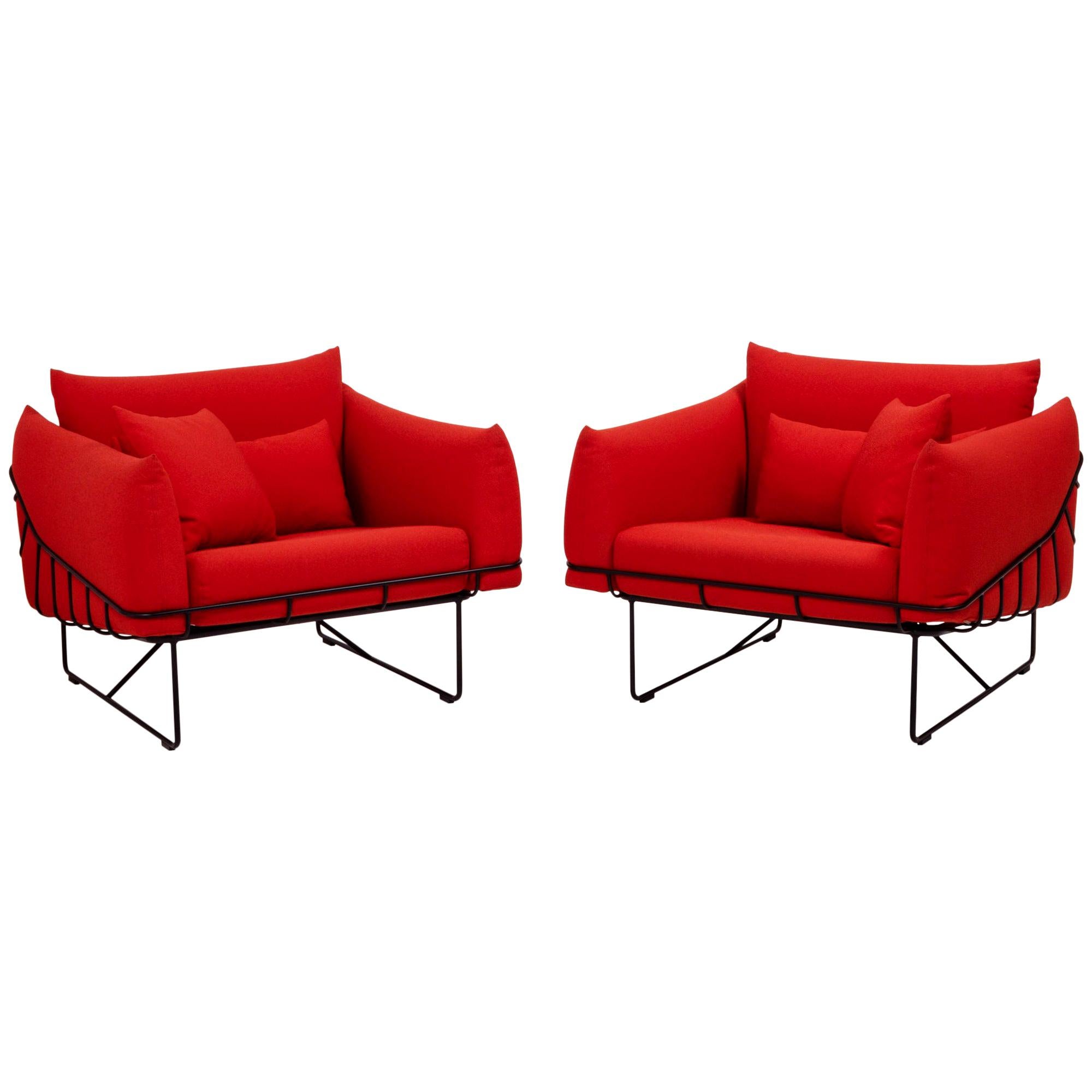 Herman Miller Red Wireframe Lounge Chairs, Set of 2