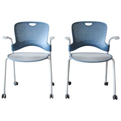 Herman Miller Rolling Office Armchairs, Pair