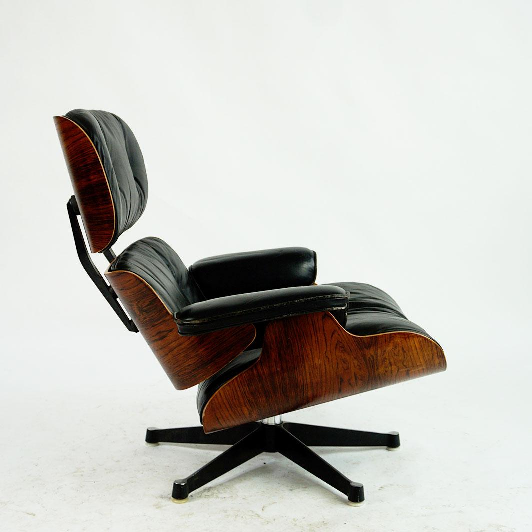 Herman Miller Rosewood and Black Leather Eames Lounge Chair and Ottoman 1