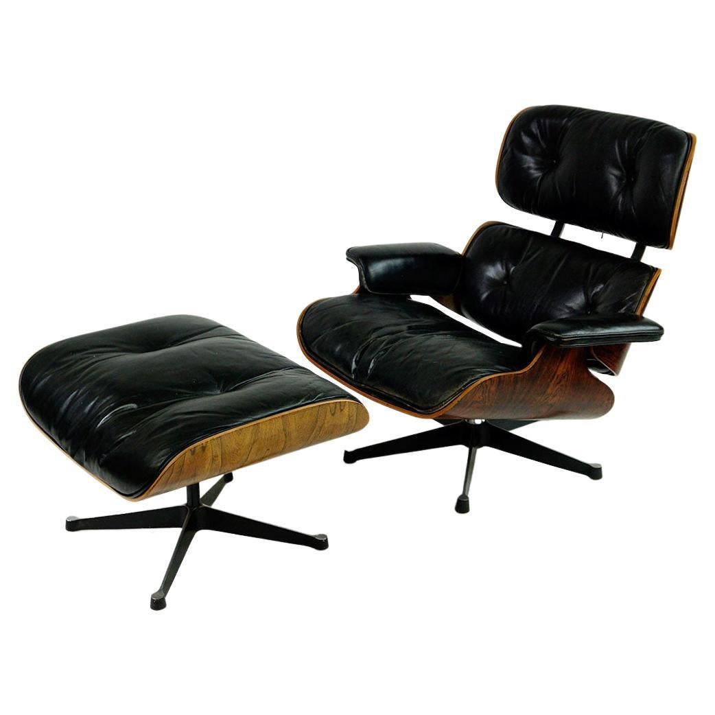 Rare Custom Herman Miller Eames Lounge Chair and Ottoman with Perfect Blue Leather at 1stDibs