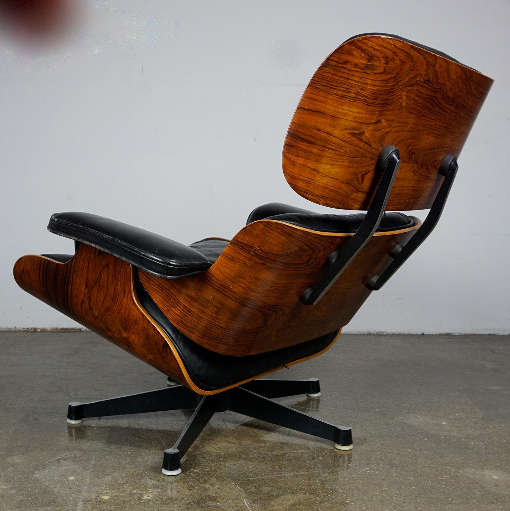 Mid-Century Modern Herman Miller Rosewood and Black Leather Eames Lounge Chair